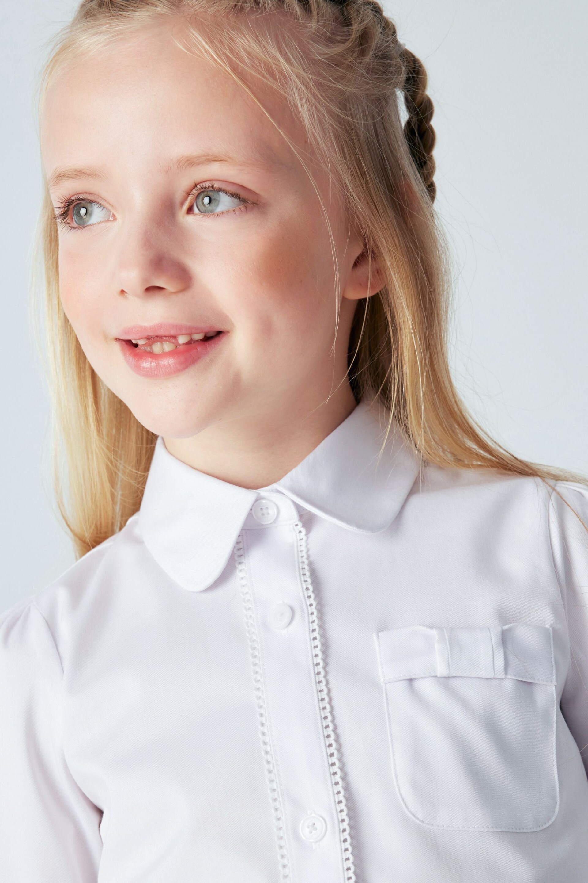 Clarks White Long Sleeve Girls Lace Trim School Shirt - Image 4 of 10