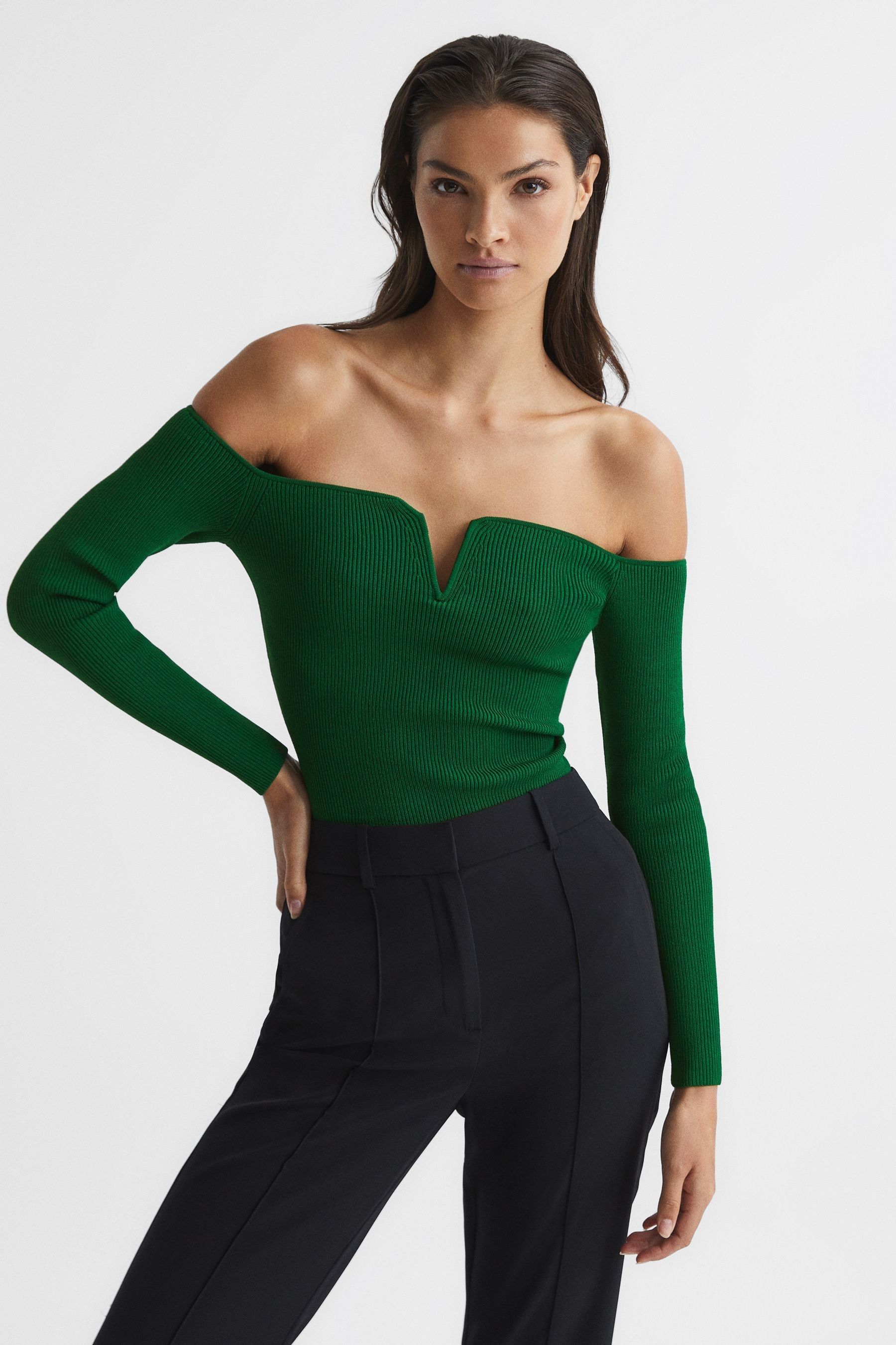 Buy Reiss Green Ingrid Sweetheart Neckline Ribbed Top from the Next UK online shop