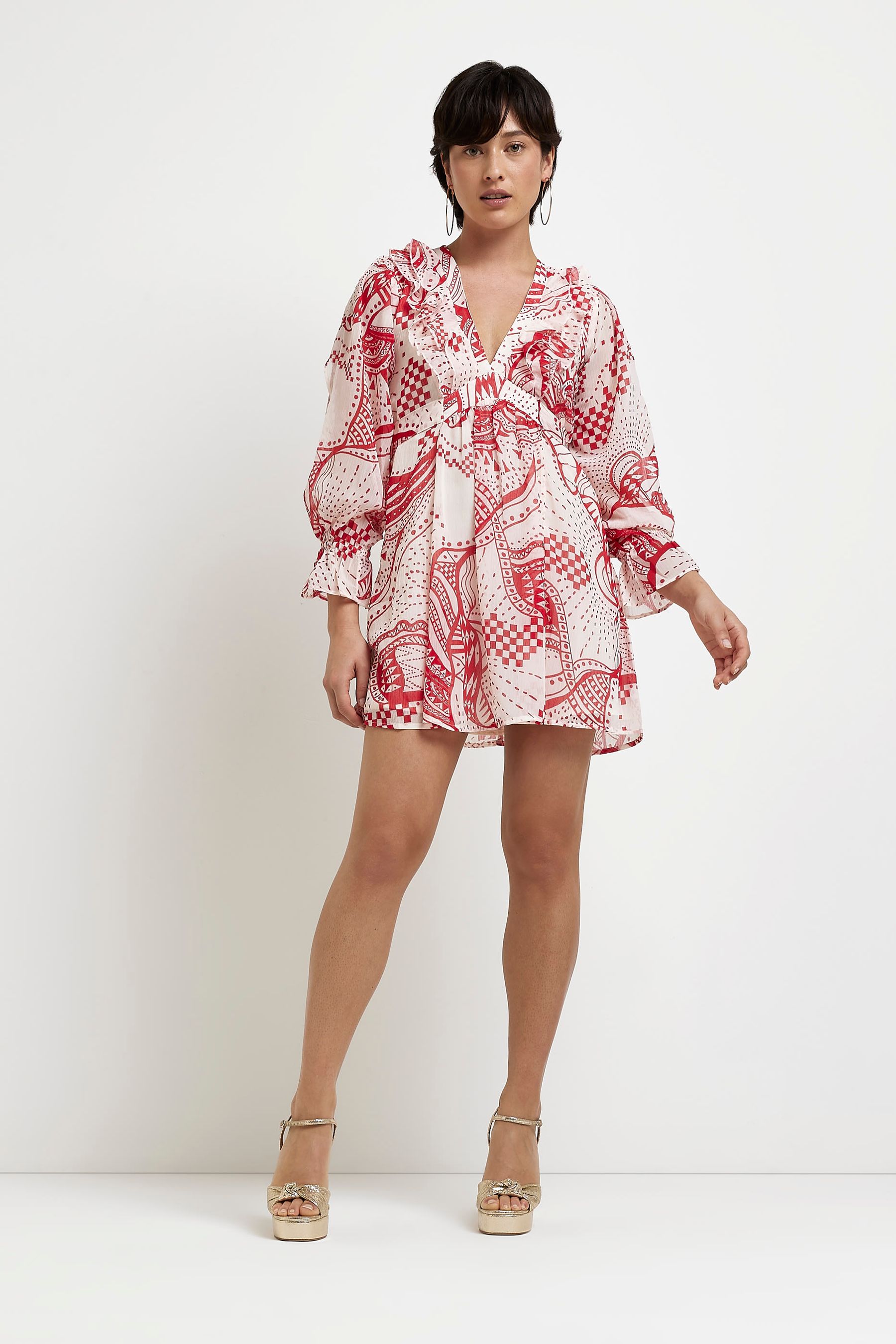 River island red and white dress discount