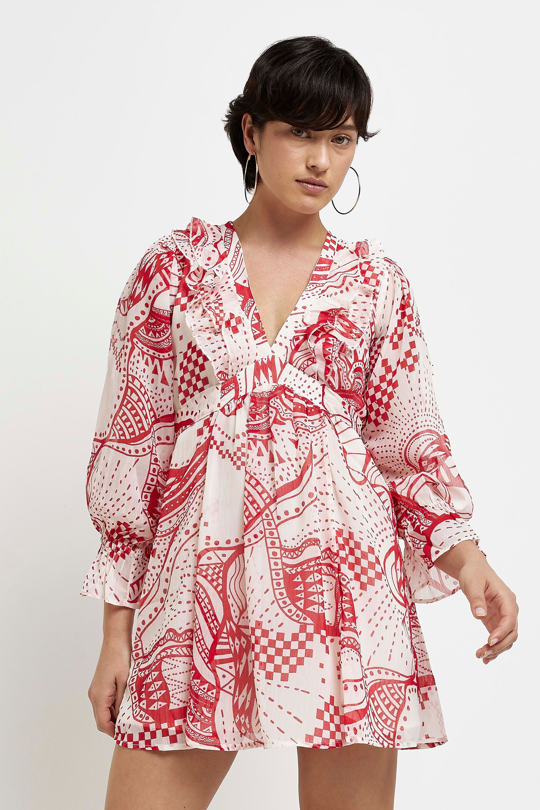 River island red and white dress discount