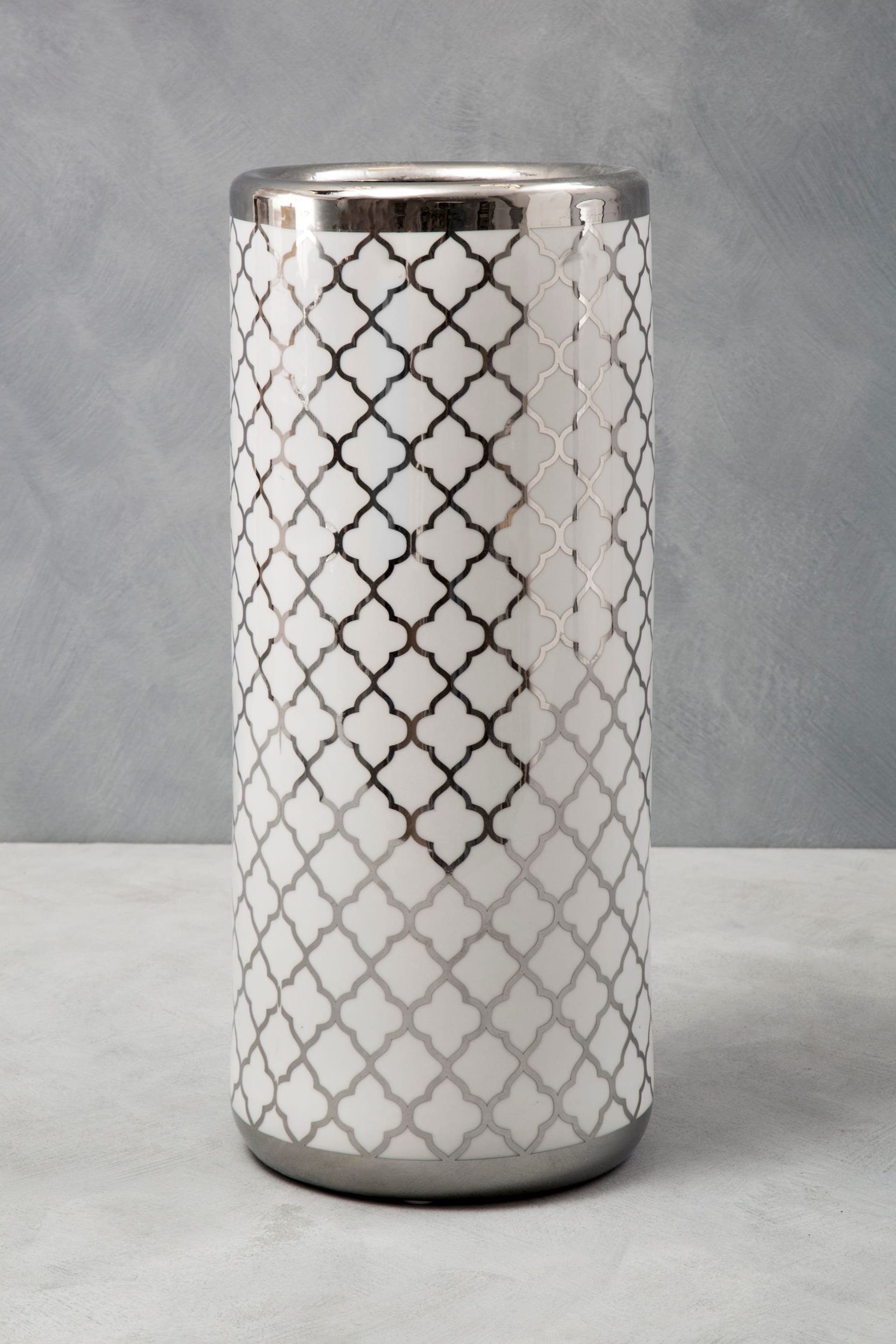 Fifty Five South White/Silver Renne Ceramic Umbrella Stand - Image 2 of 4