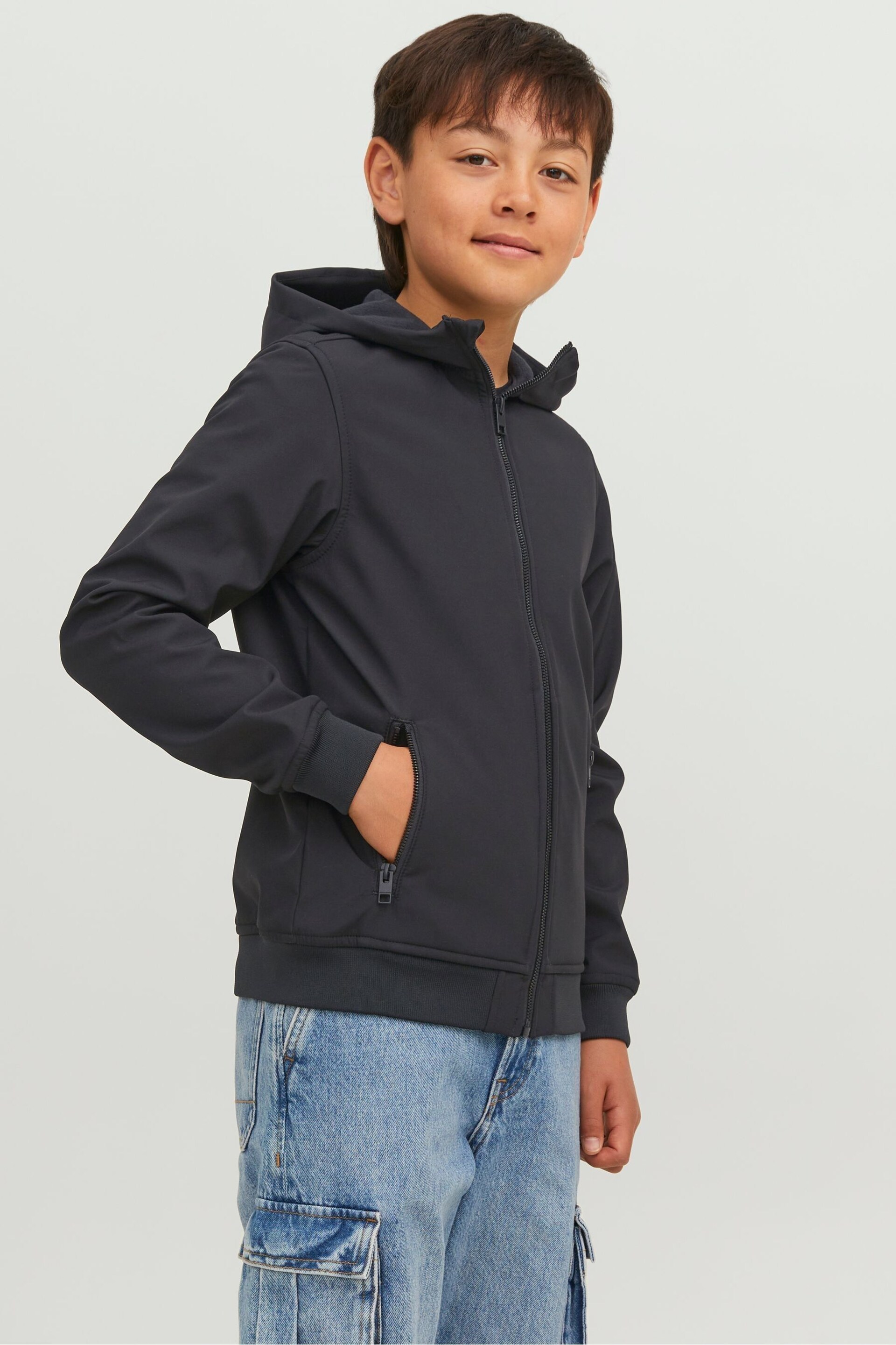 JACK & JONES Black Soft Shell Hooded Jacket - Image 1 of 8