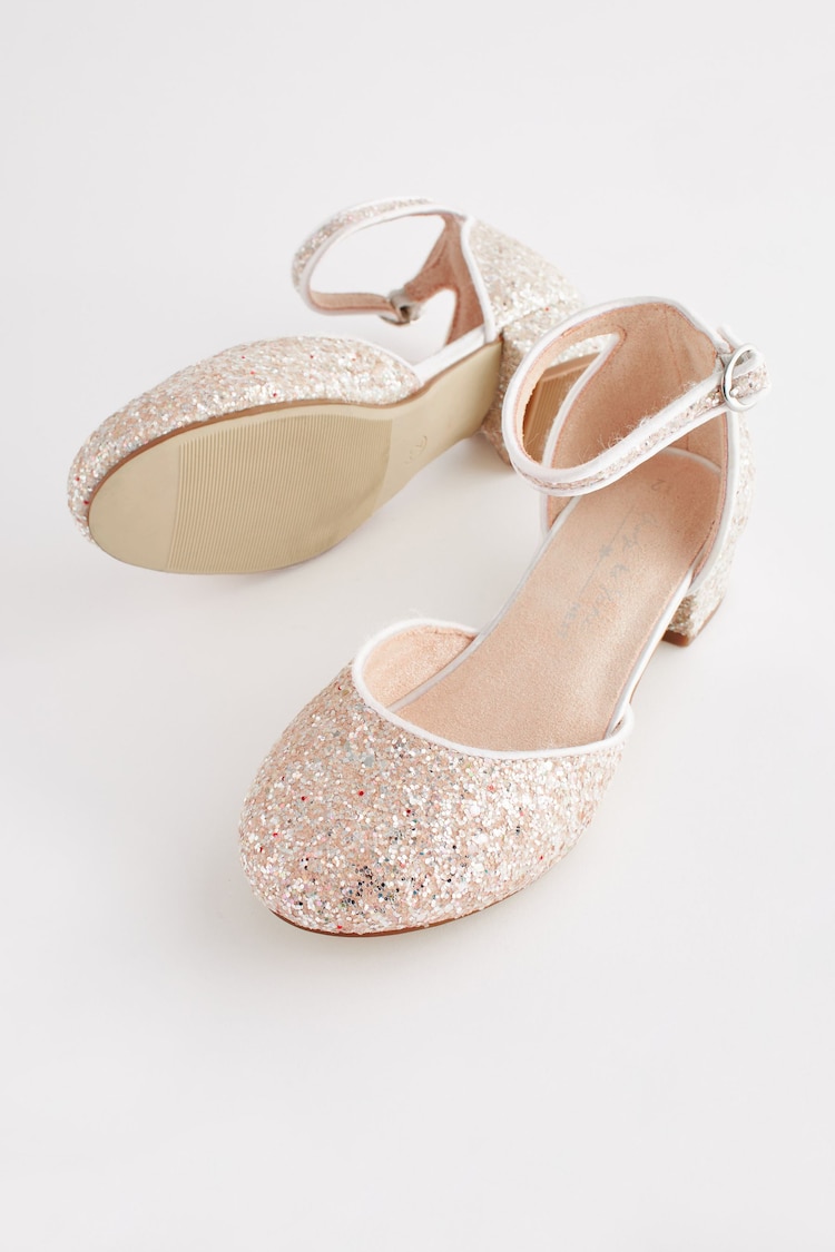 Ivory White Glitter Occasion Ankle Strap Low Heel Shoes - Image 3 of 7