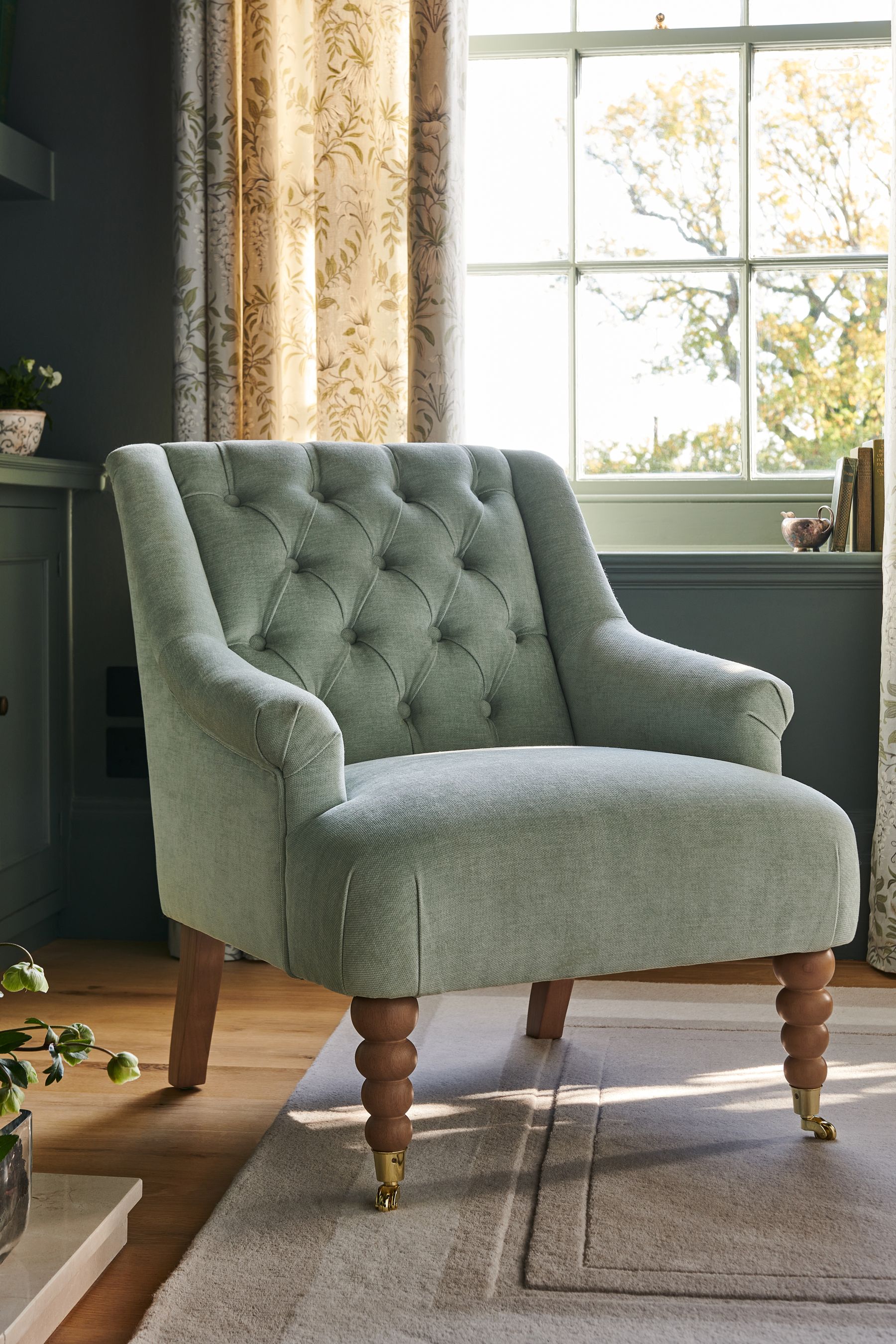 Buy Laura Ashley Baron Chenille Pale Grey Green Ropsley Accent Chair from the Next UK online shop