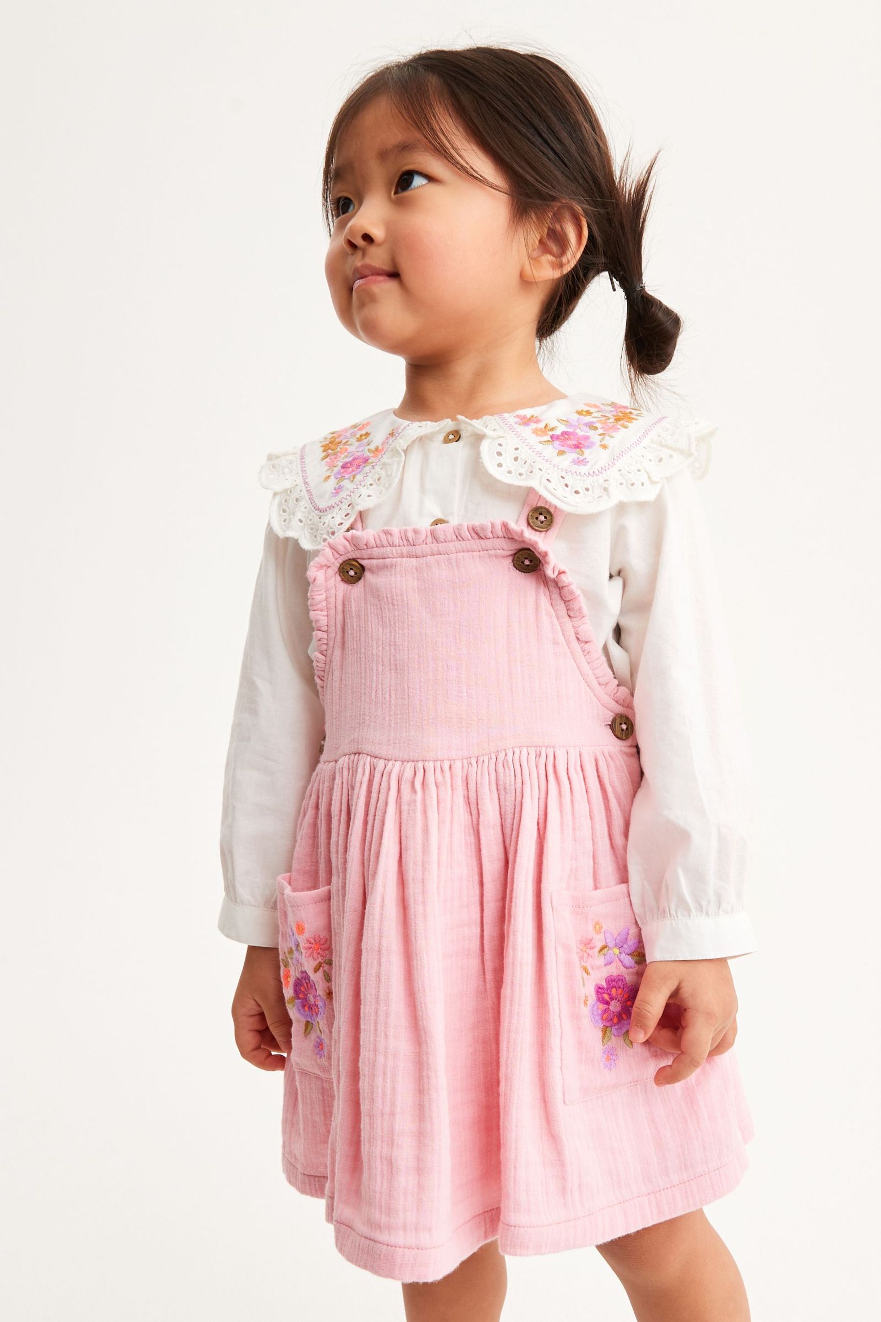 Buy Pink Embroidered Pinafore And Blouse Set 3mths 8yrs from Next Luxembourg