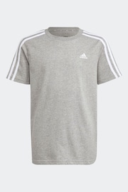 adidas Grey Essentials 3-Stripes Cotton T-Shirt - Image 1 of 5