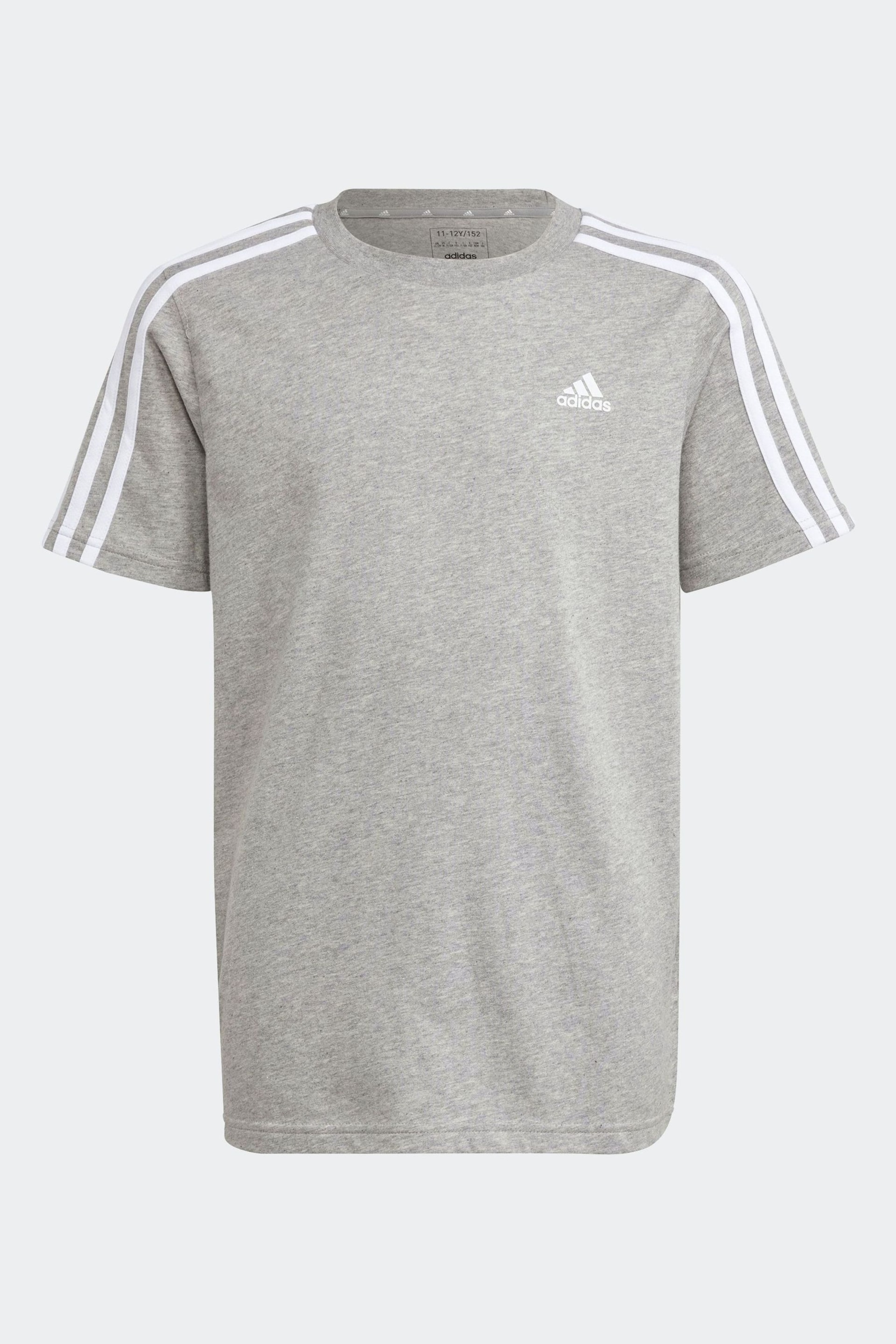 adidas Grey Essentials 3-Stripes Cotton T-Shirt - Image 1 of 5