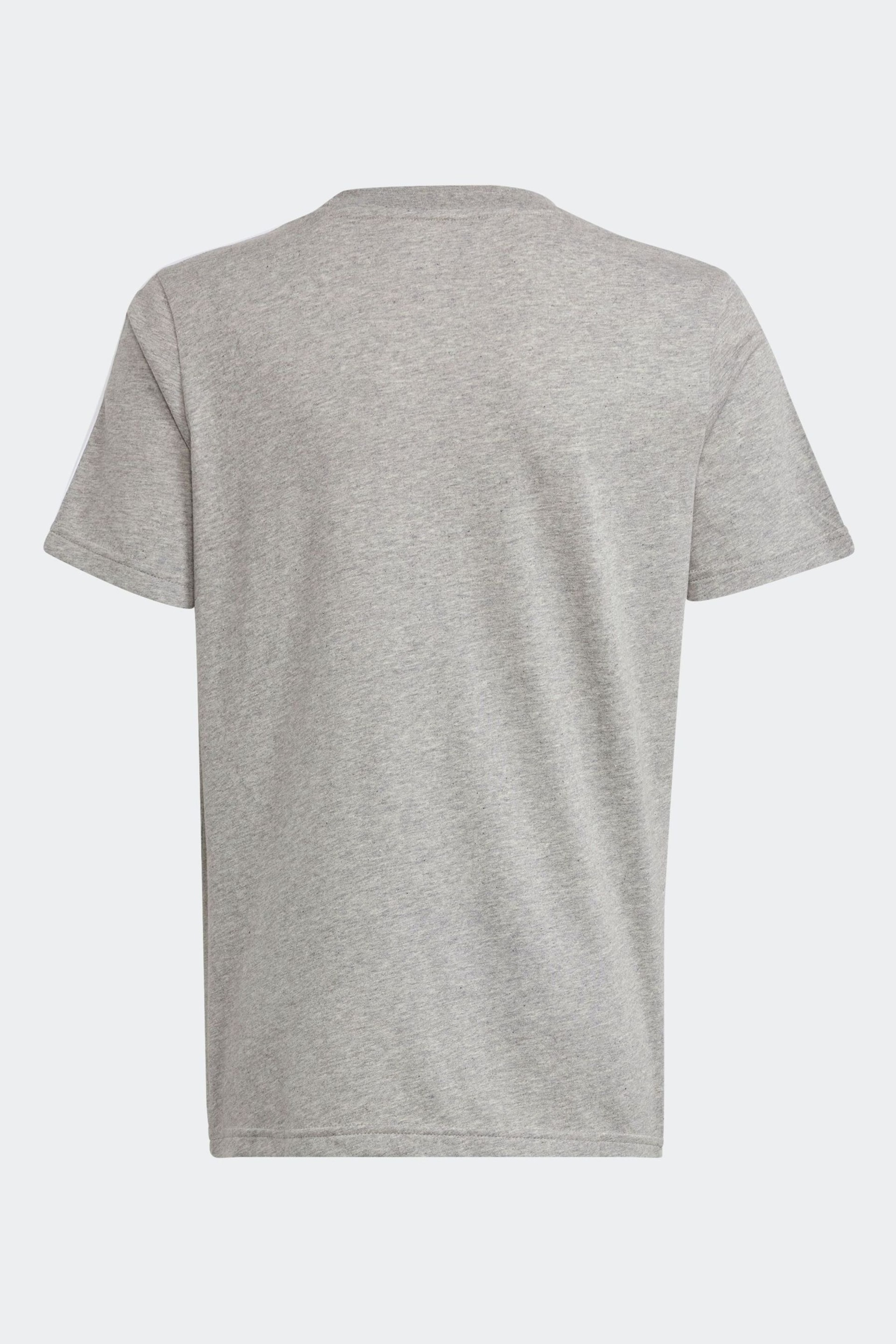 adidas Grey Essentials 3-Stripes Cotton T-Shirt - Image 2 of 5