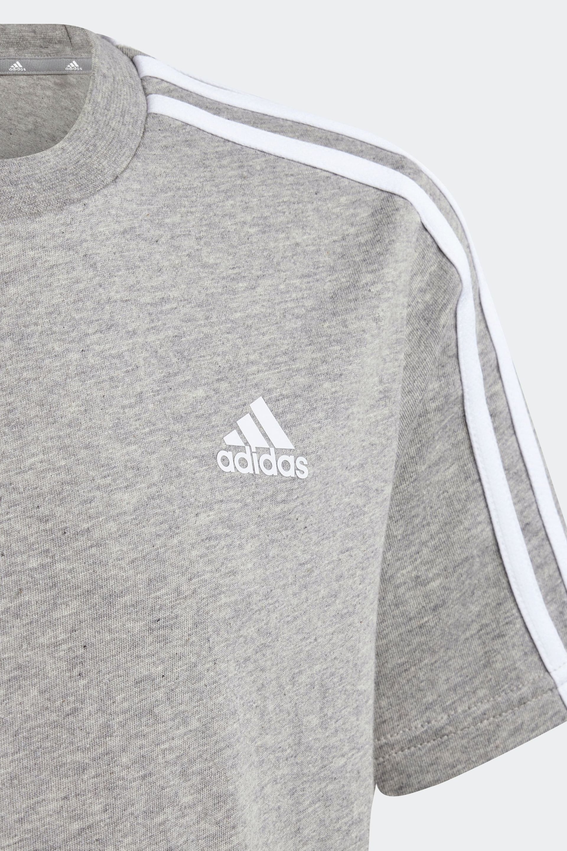 adidas Grey Essentials 3-Stripes Cotton T-Shirt - Image 3 of 5