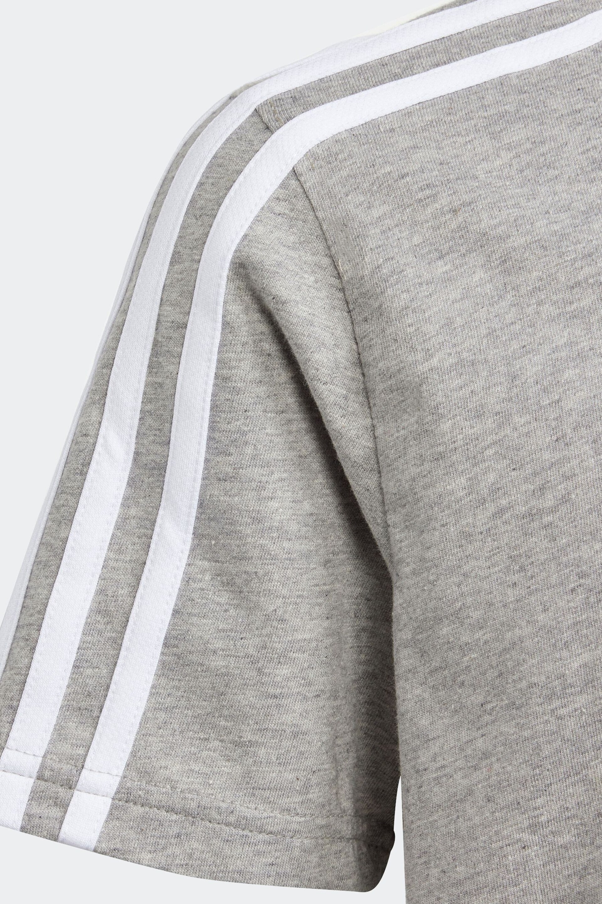 adidas Grey Essentials 3-Stripes Cotton T-Shirt - Image 4 of 5