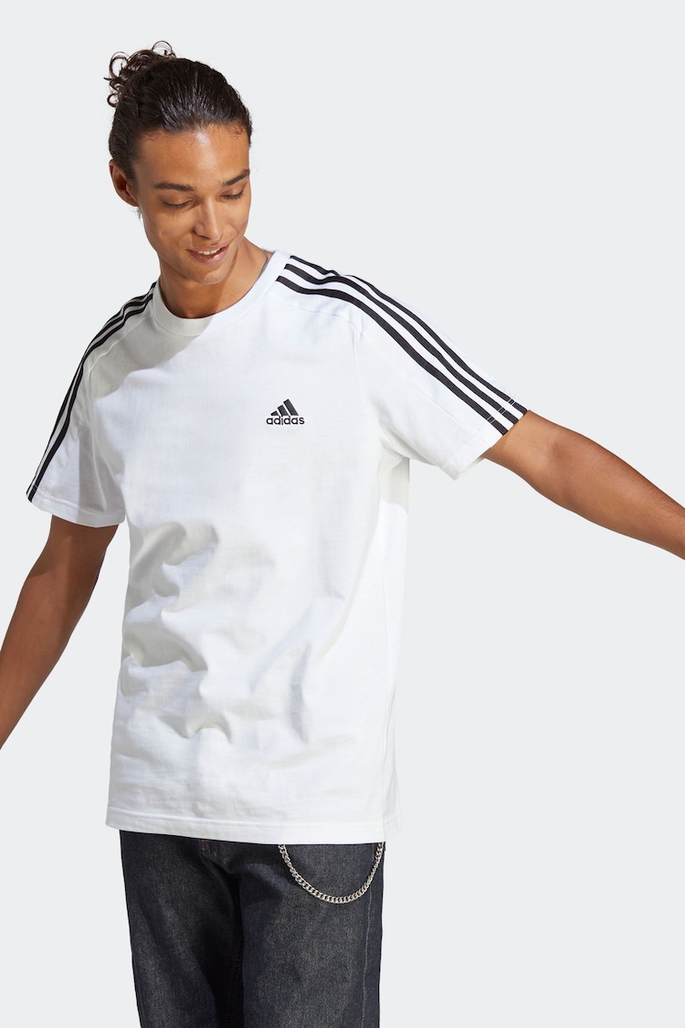 adidas White Essentials Single Jersey 3-Stripes 100% Cotton T-Shirt - Image 1 of 7