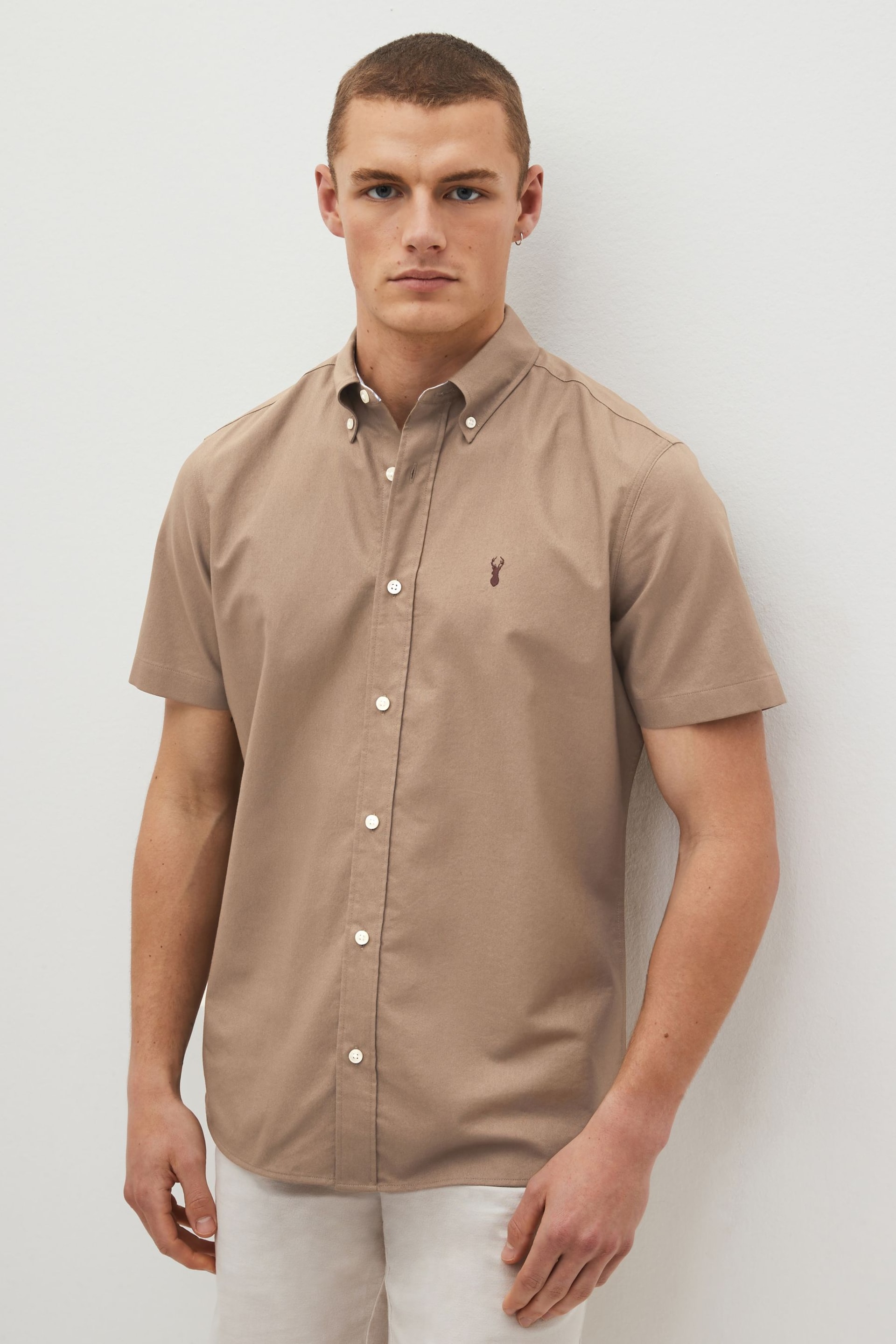 Stone Natural Slim Fit Short Sleeve Oxford Shirt - Image 1 of 6