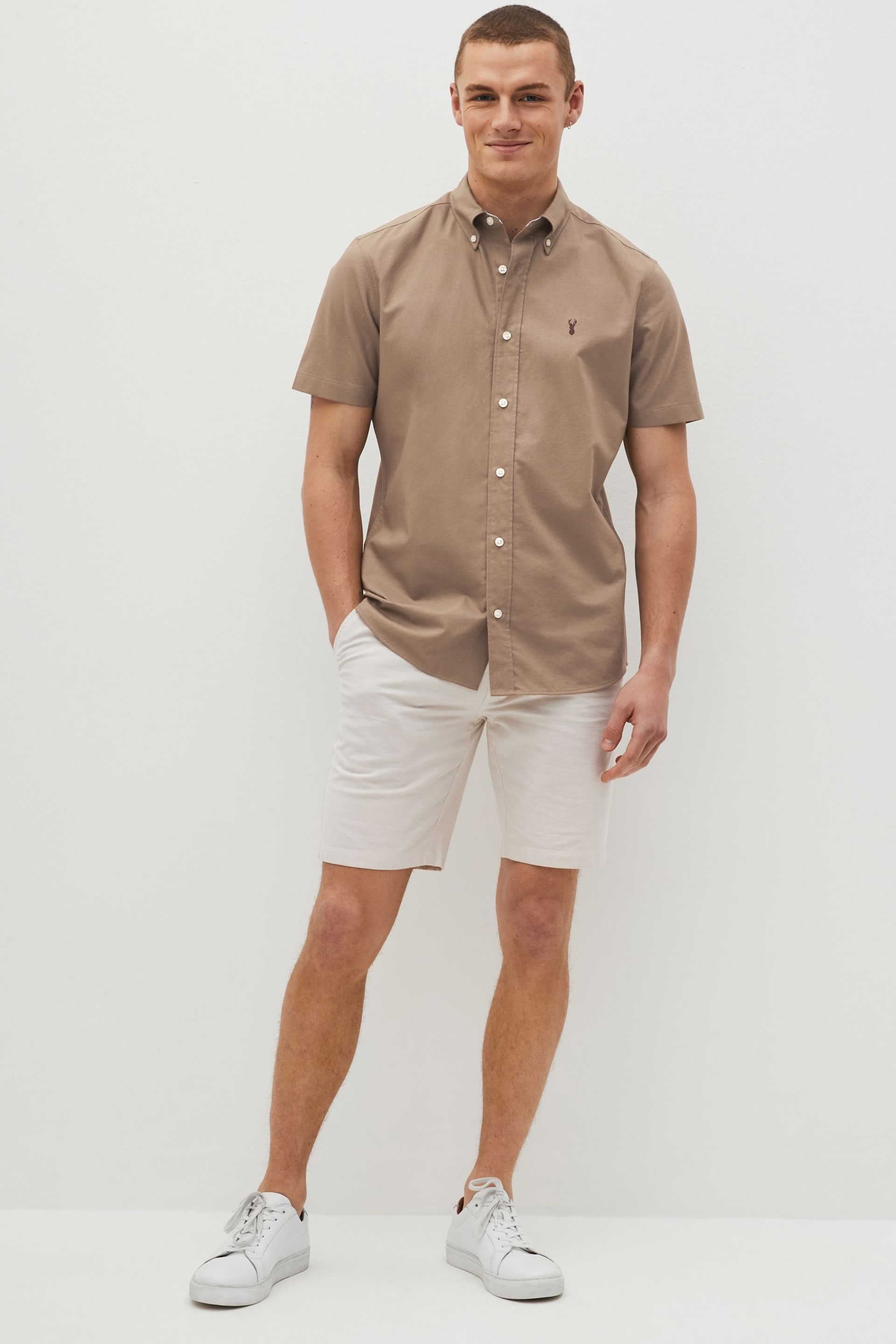 Stone Natural Slim Fit Short Sleeve Oxford Shirt - Image 2 of 6