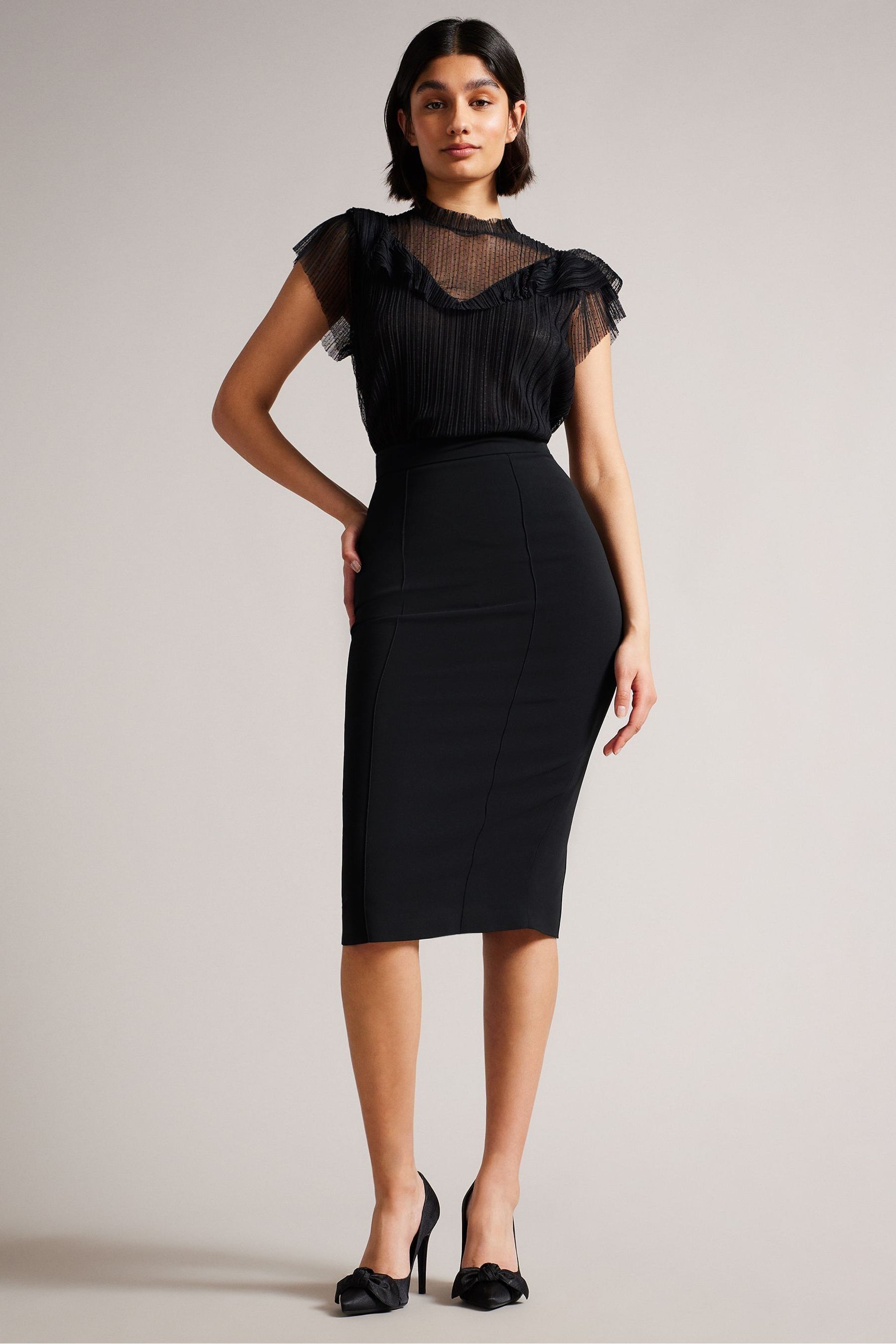 Buy Ted Baker Raees Black Pintuck Detail Pencil Skirt from Next Luxembourg