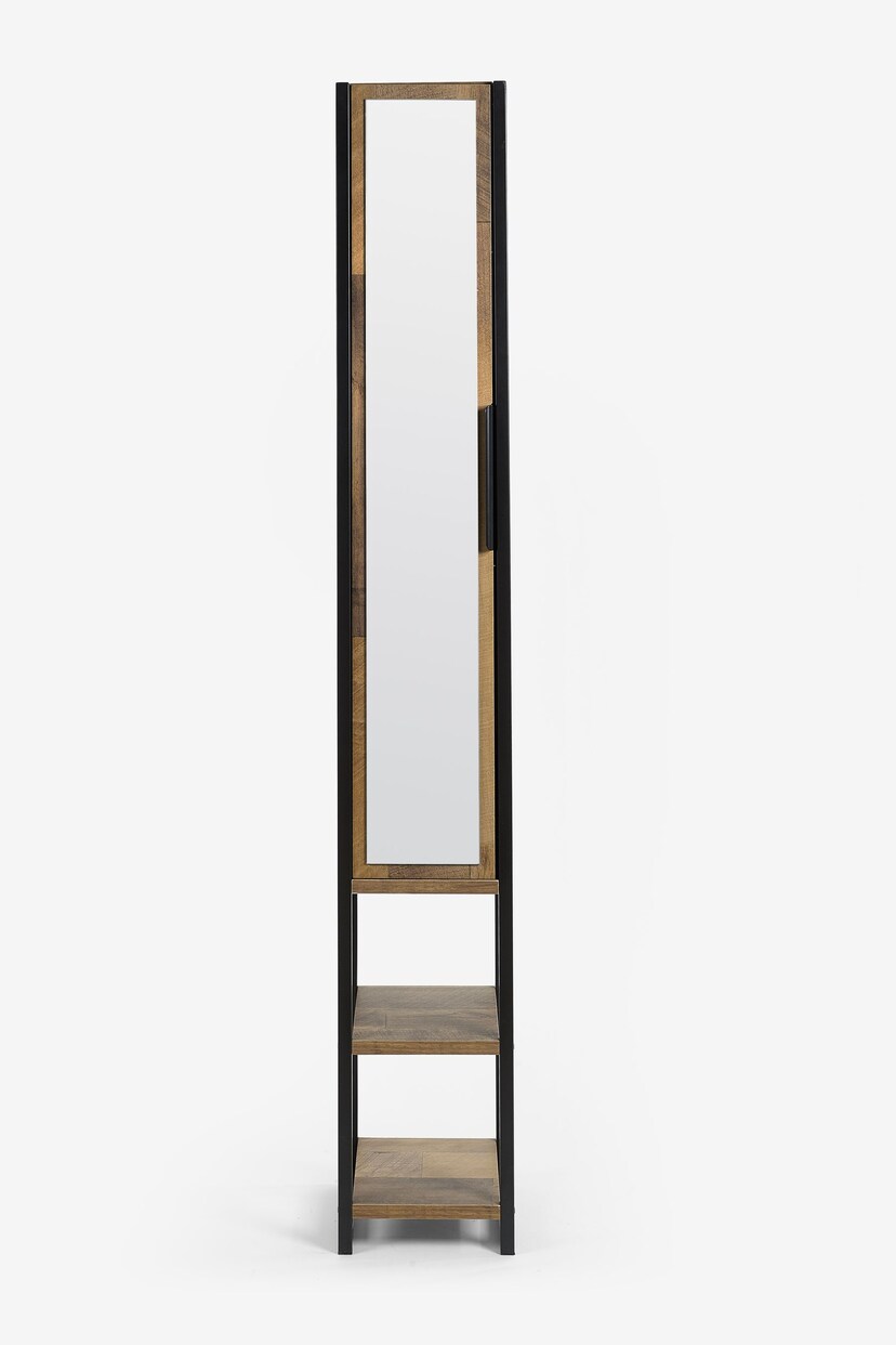 Natural Bronx Tall Boy Shelf Mirrored Storage Unit - Image 3 of 7