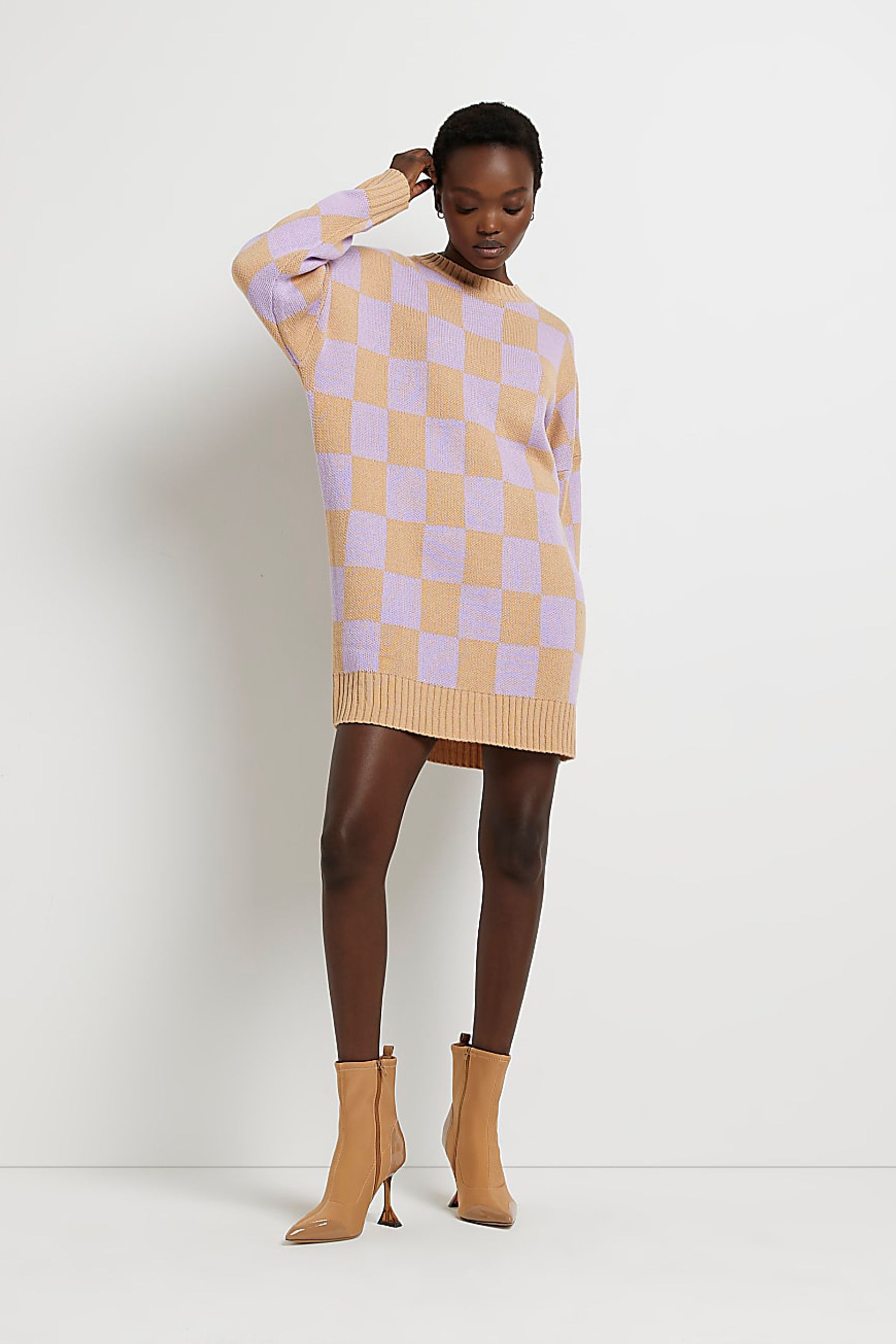 River island checked dress online