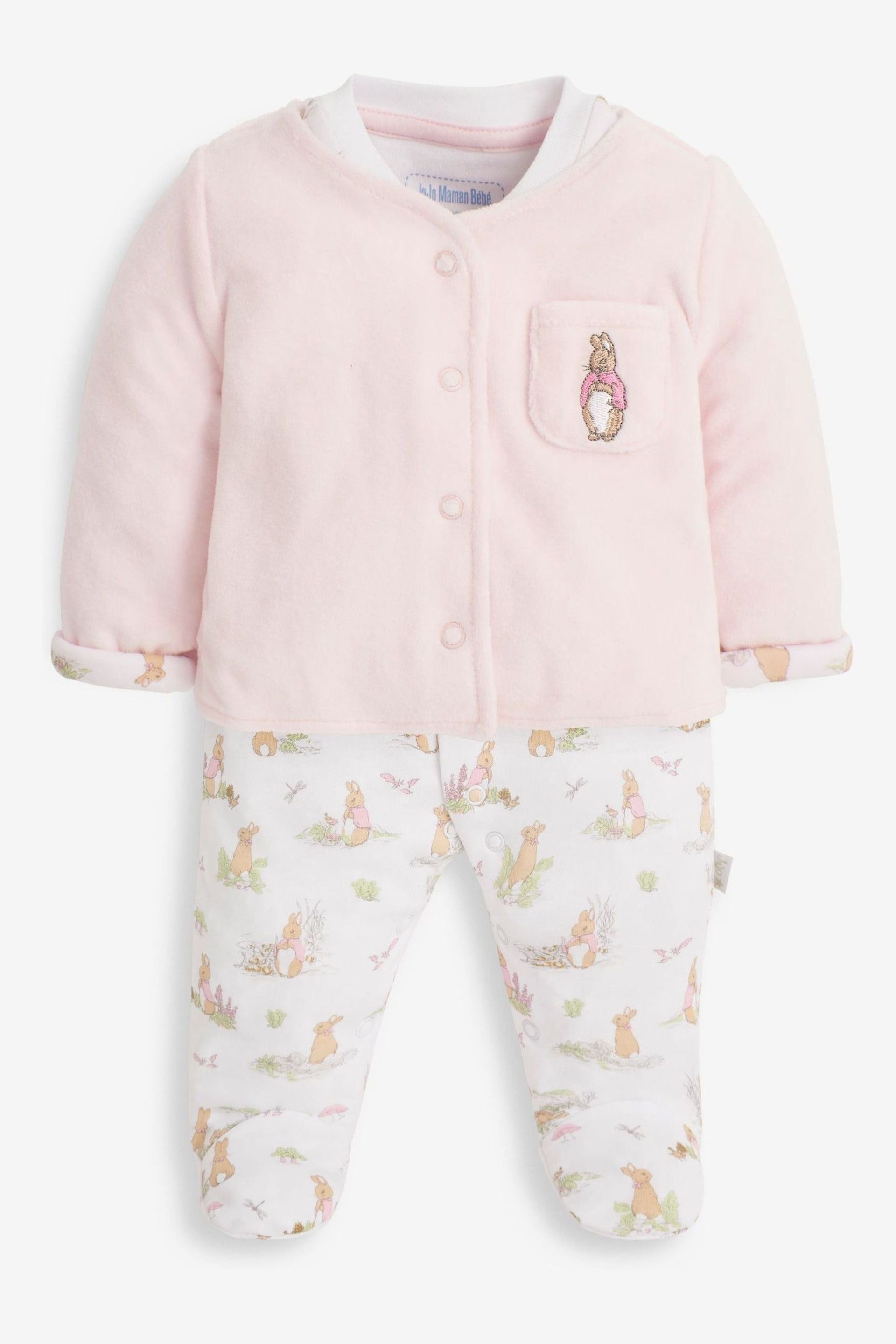 JoJo Maman Bébé Pink 3-Piece Flopsy Bunny Sleepsuit, Jacket & Hat Set - Image 4 of 9