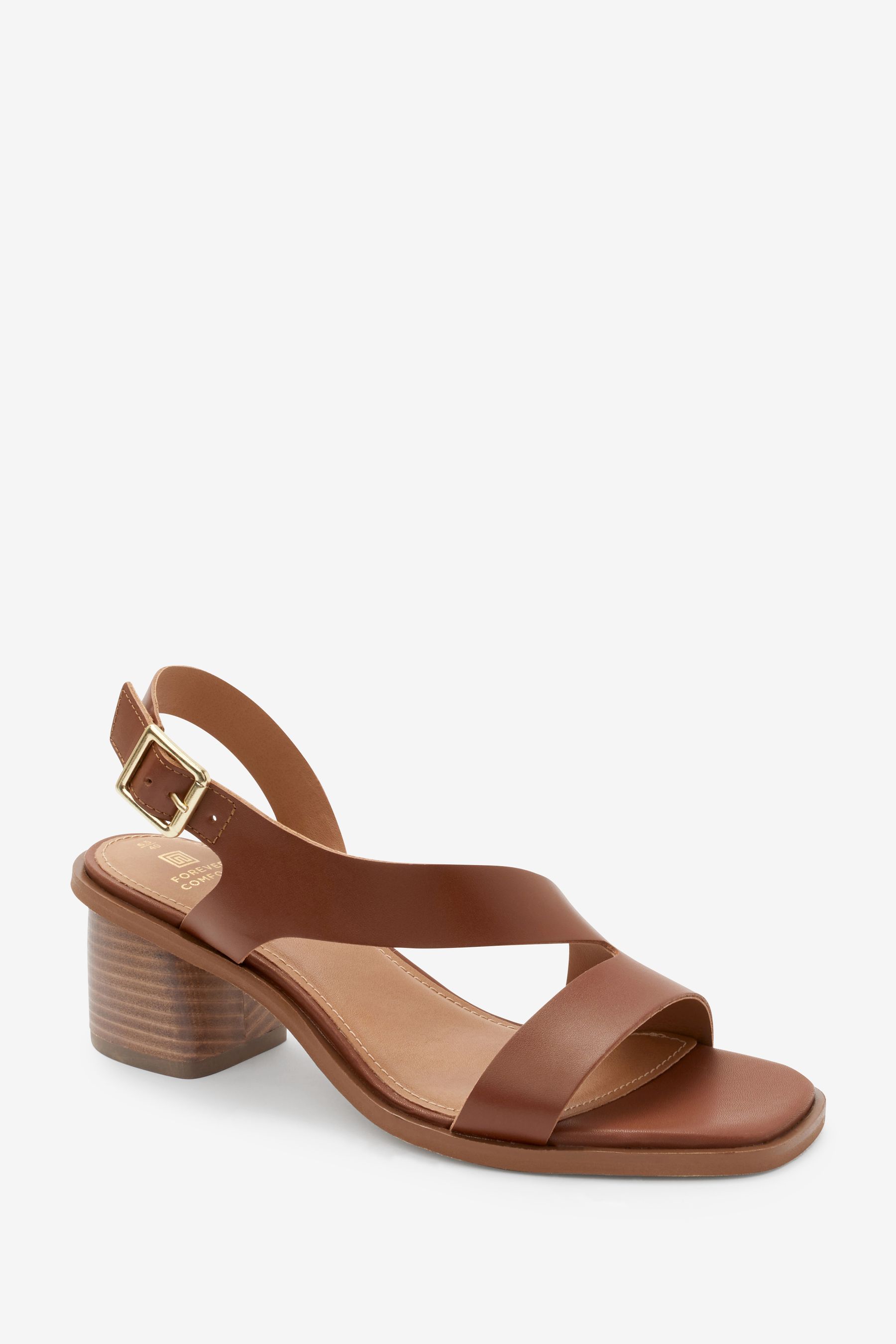 Buy Tan Brown Forever Comfort Leather Asymmetric Block Heel Sandals from Next Luxembourg