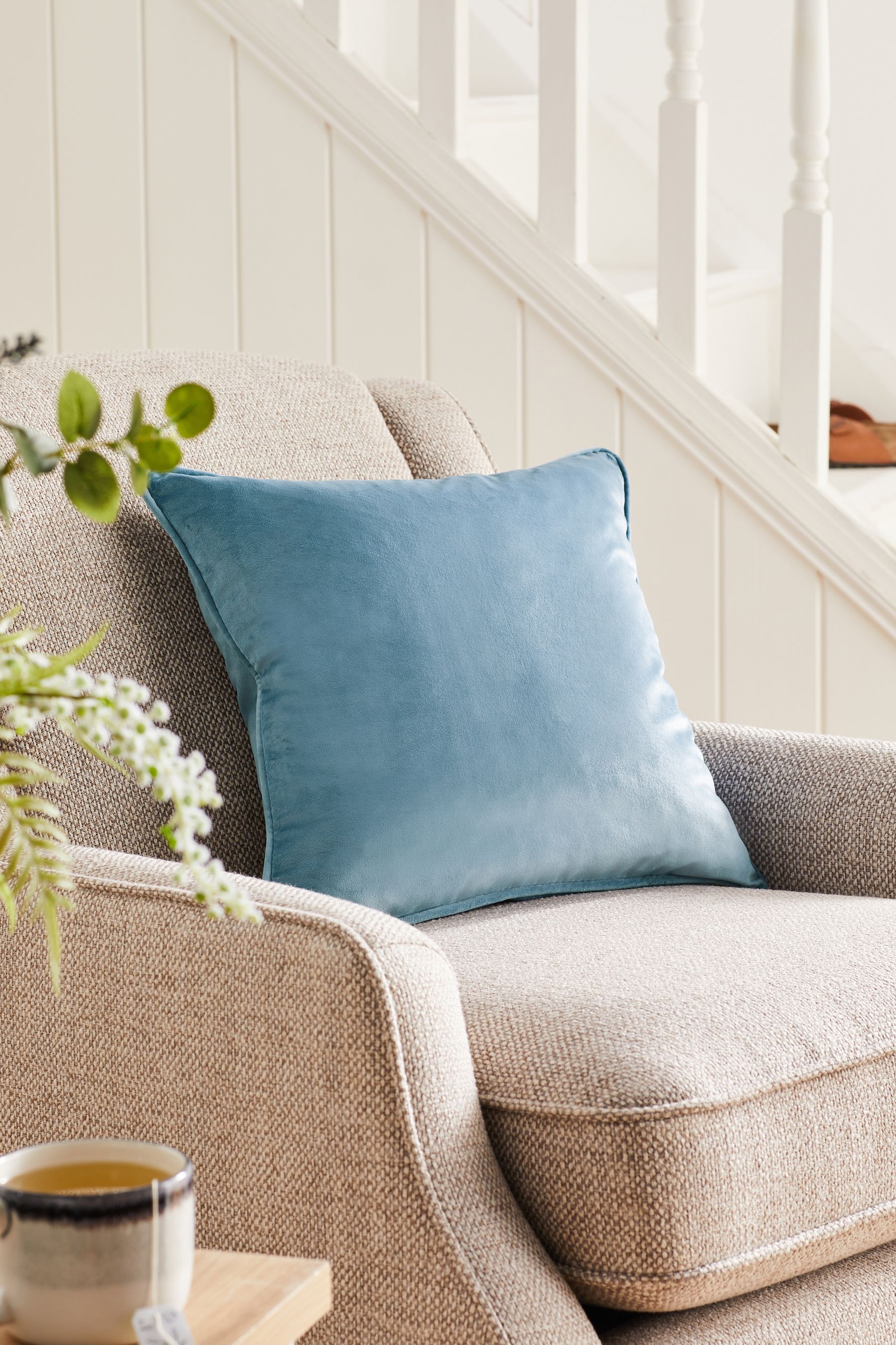 Pale blue velvet cushions best sale