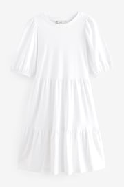 White Cotton Short Puff Sleeve Tiered Mini Dress - Image 4 of 4