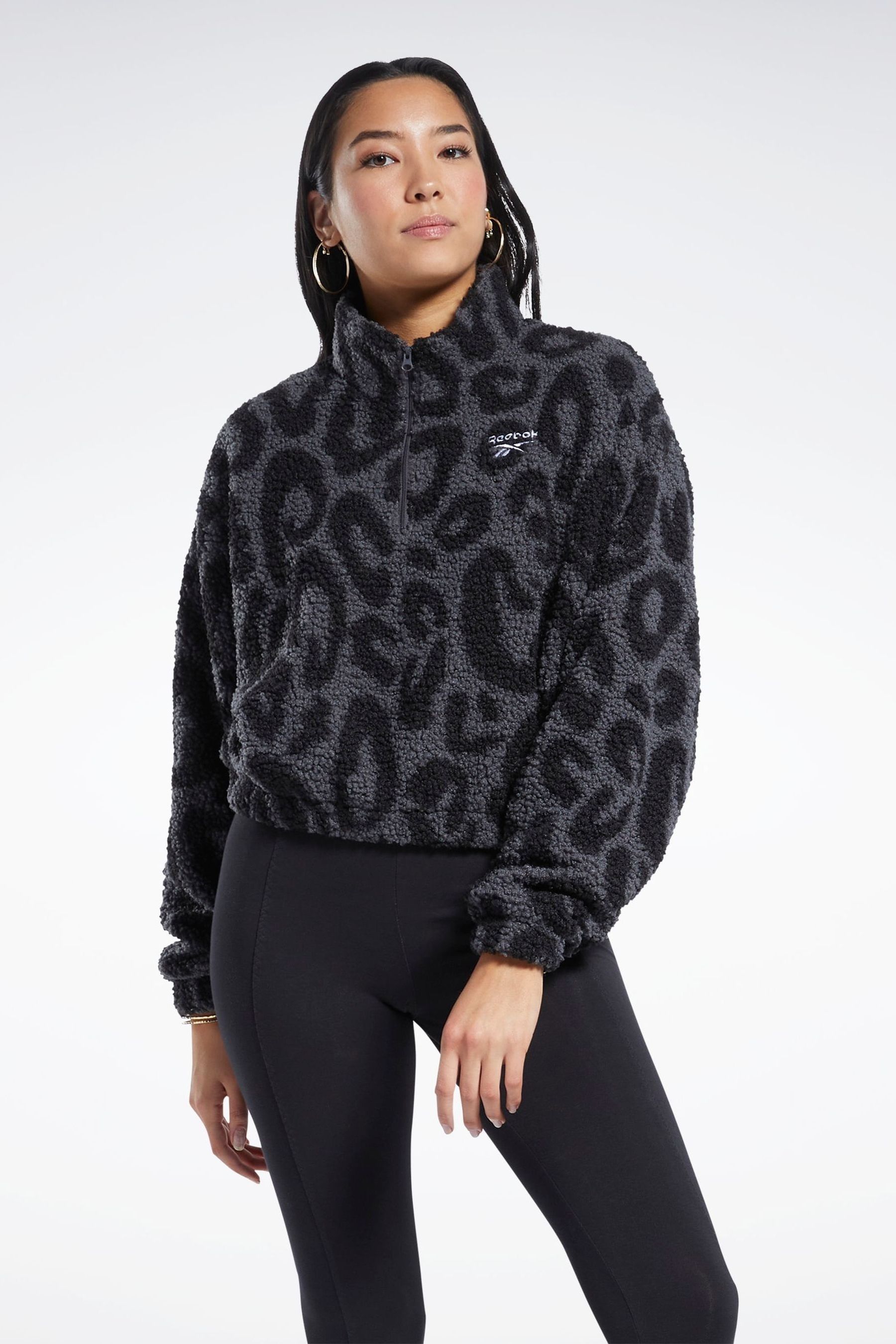Buy Reebok Black Classics Leopard Half Zip Sherpa Sweatshirt from Next USA