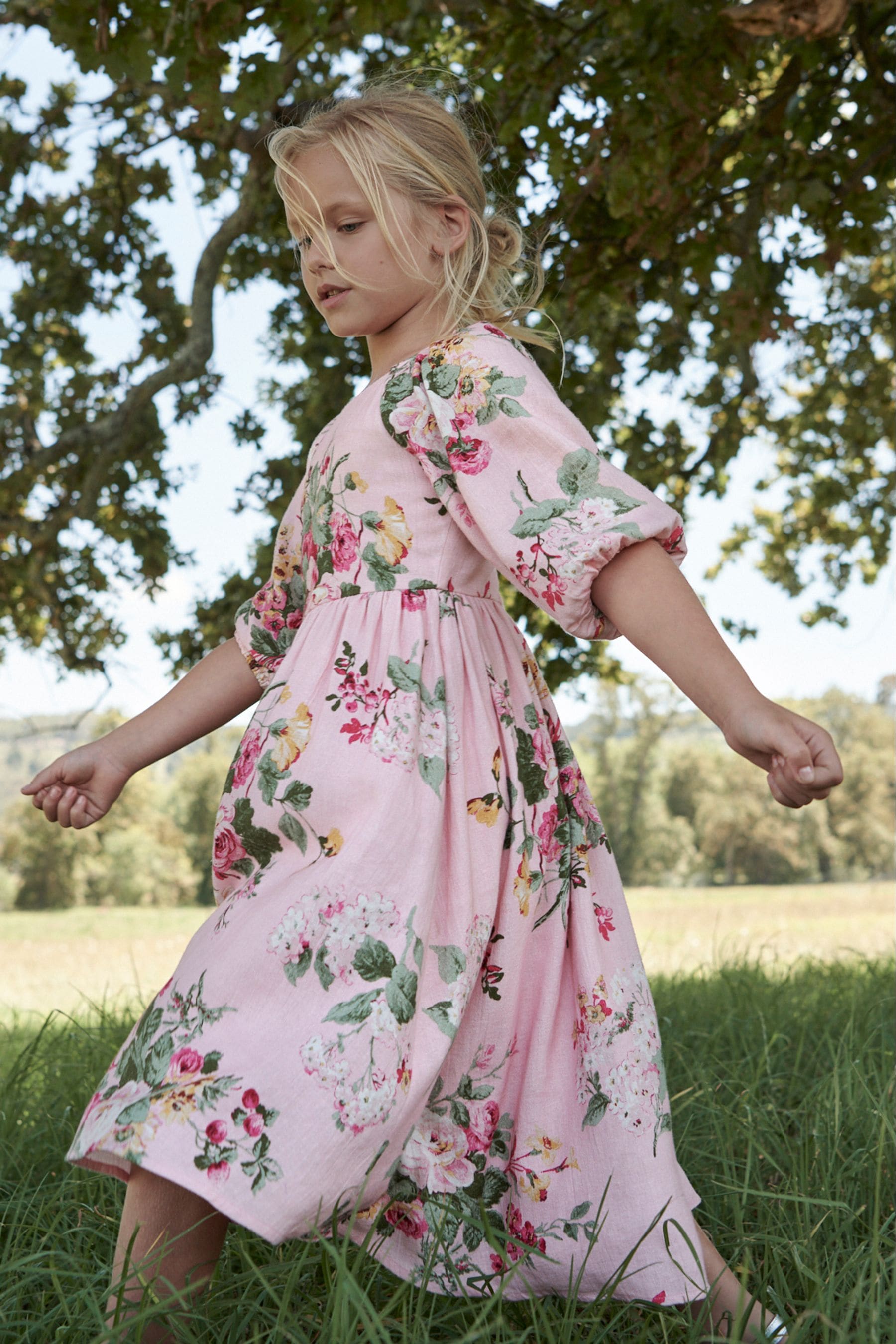 Buy Laura Ashley Pink Viscose Linen Mix Midi Party Dress from Next Austria
