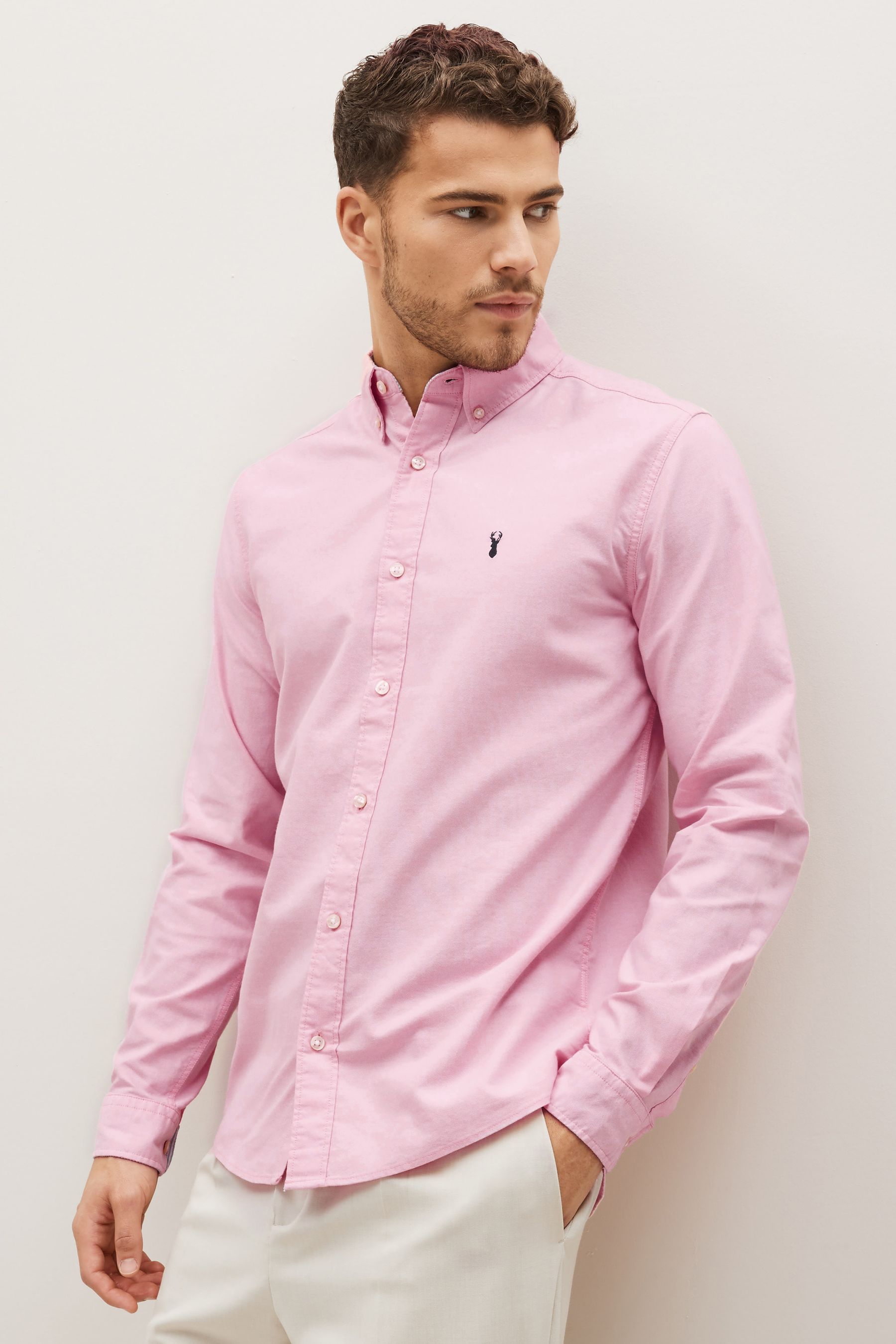 Pink shirt white collar mens cheap