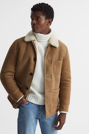 Reiss Camel Marton Shearling Jacket - Image 1 of 7