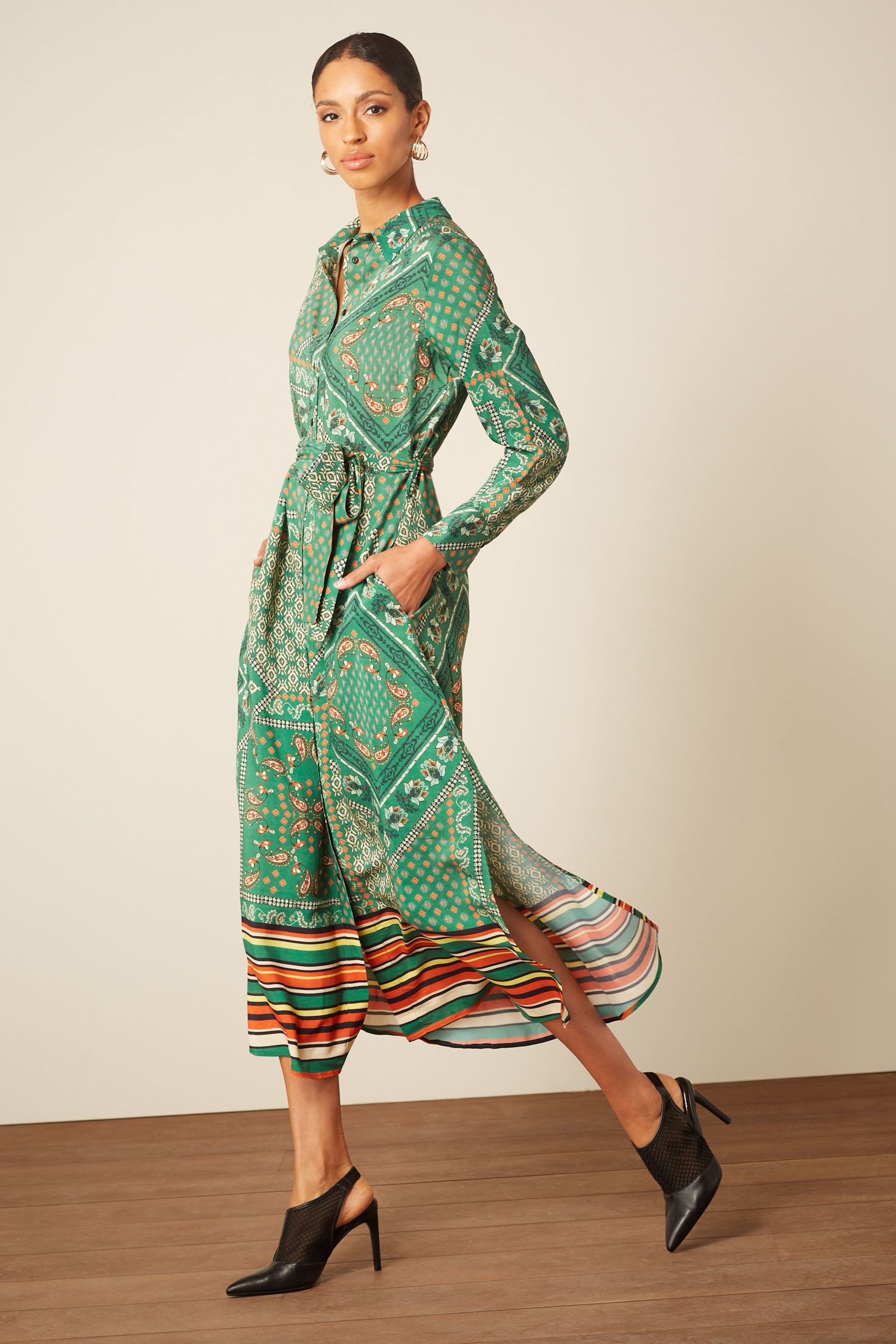 Long sleeve belted shirt dress deals