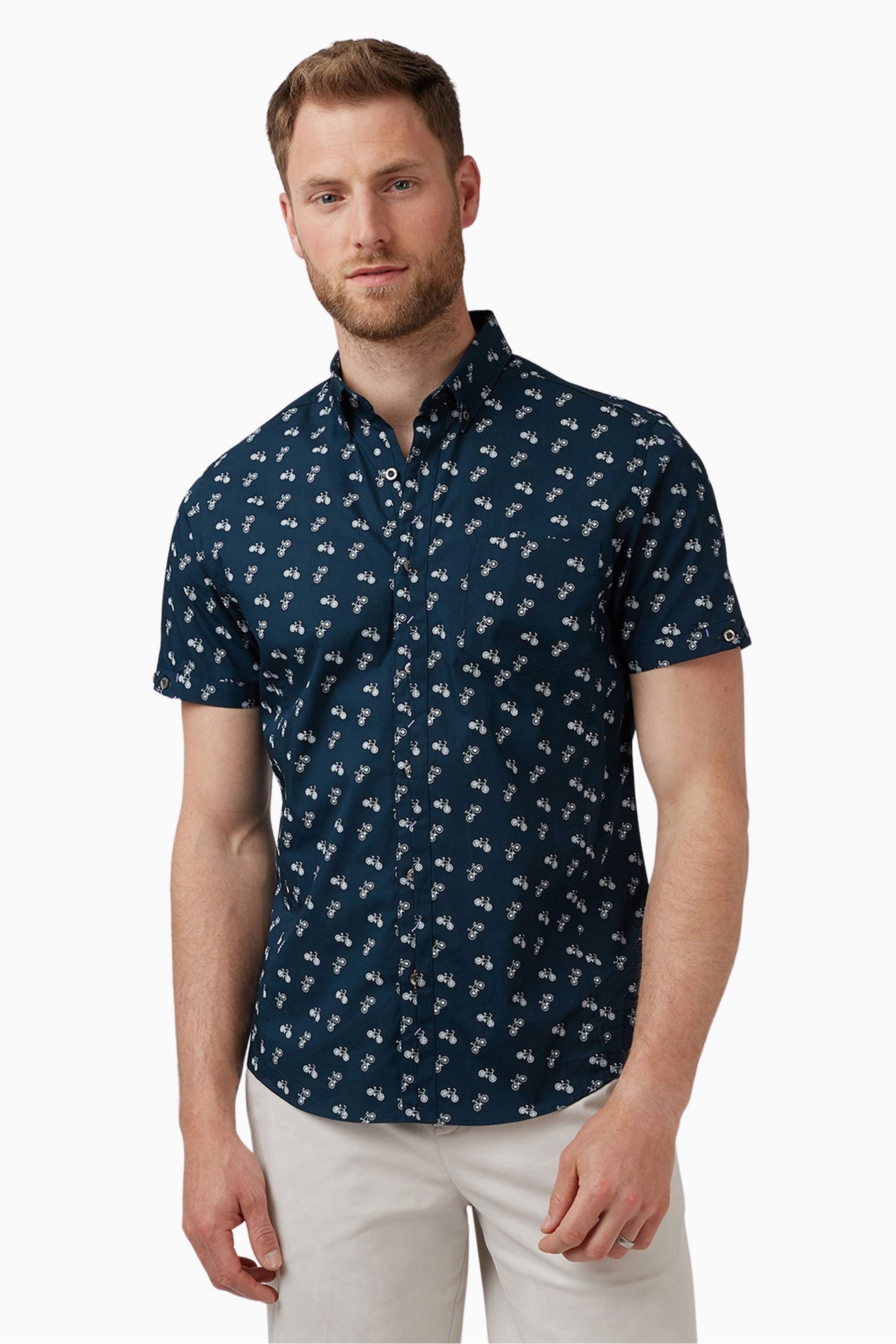 Buy Jeff Banks Blue Short Sleeve Bicycle Print 100 Cotton Shirt from Next Qatar