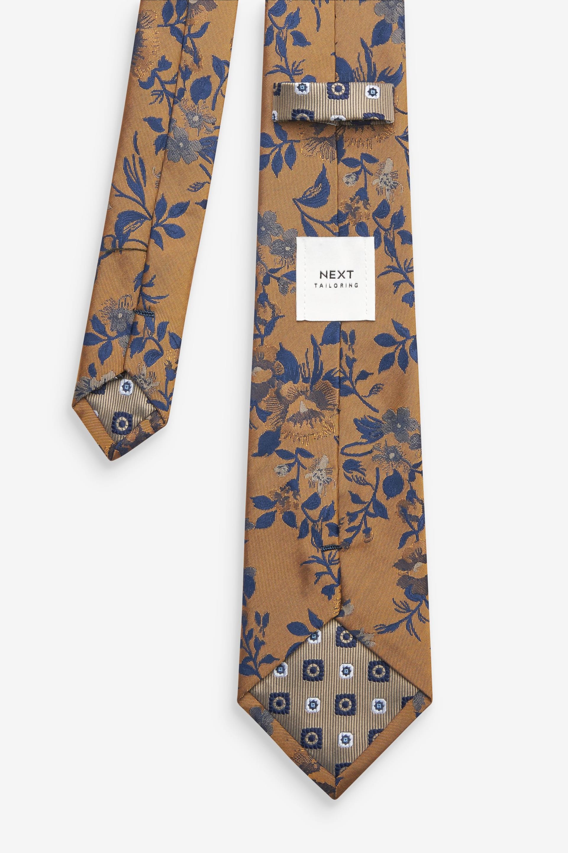 Yellow Gold/Blue Navy Floral Pattern Tie - Image 3 of 3
