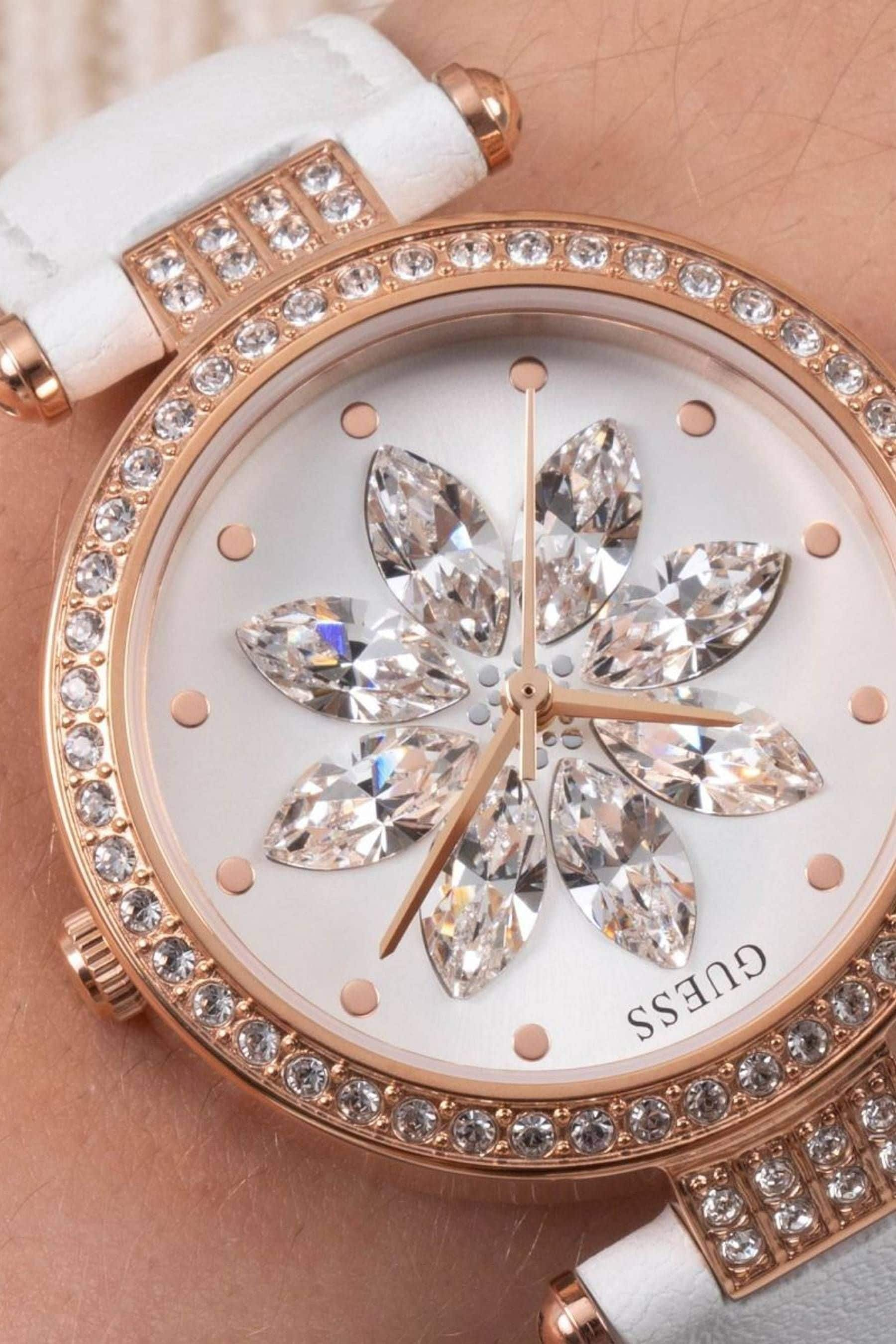 Buy Guess Ladies White Full Bloom Night Life Watch from the Next UK online shop