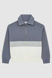 Reiss Airforce Blue Sabre Senior Half Zip Funnel Neck Colourblock Jumper - Image 2 of 5