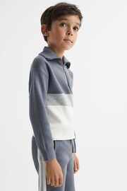 Reiss Airforce Blue Sabre Senior Half Zip Funnel Neck Colourblock Jumper - Image 3 of 5