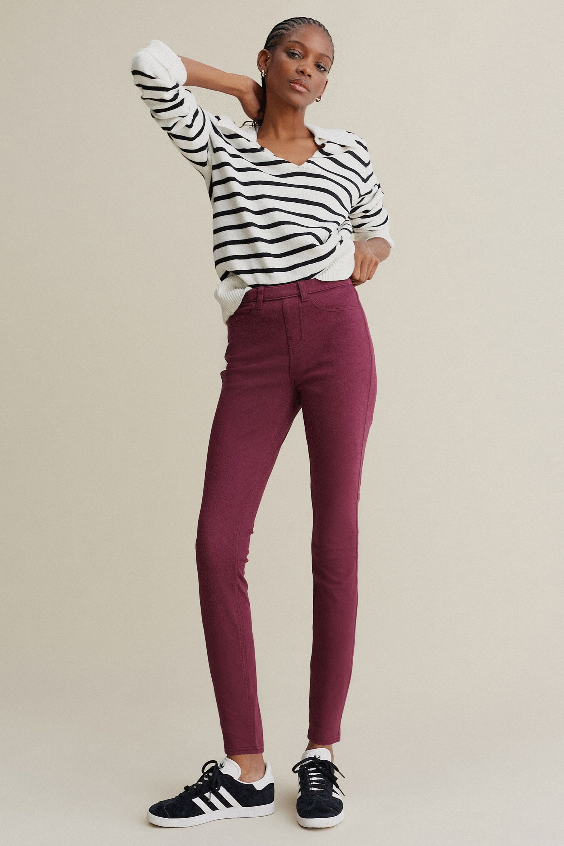 Berry Red Jersey Denim Leggings - Image 1 of 5