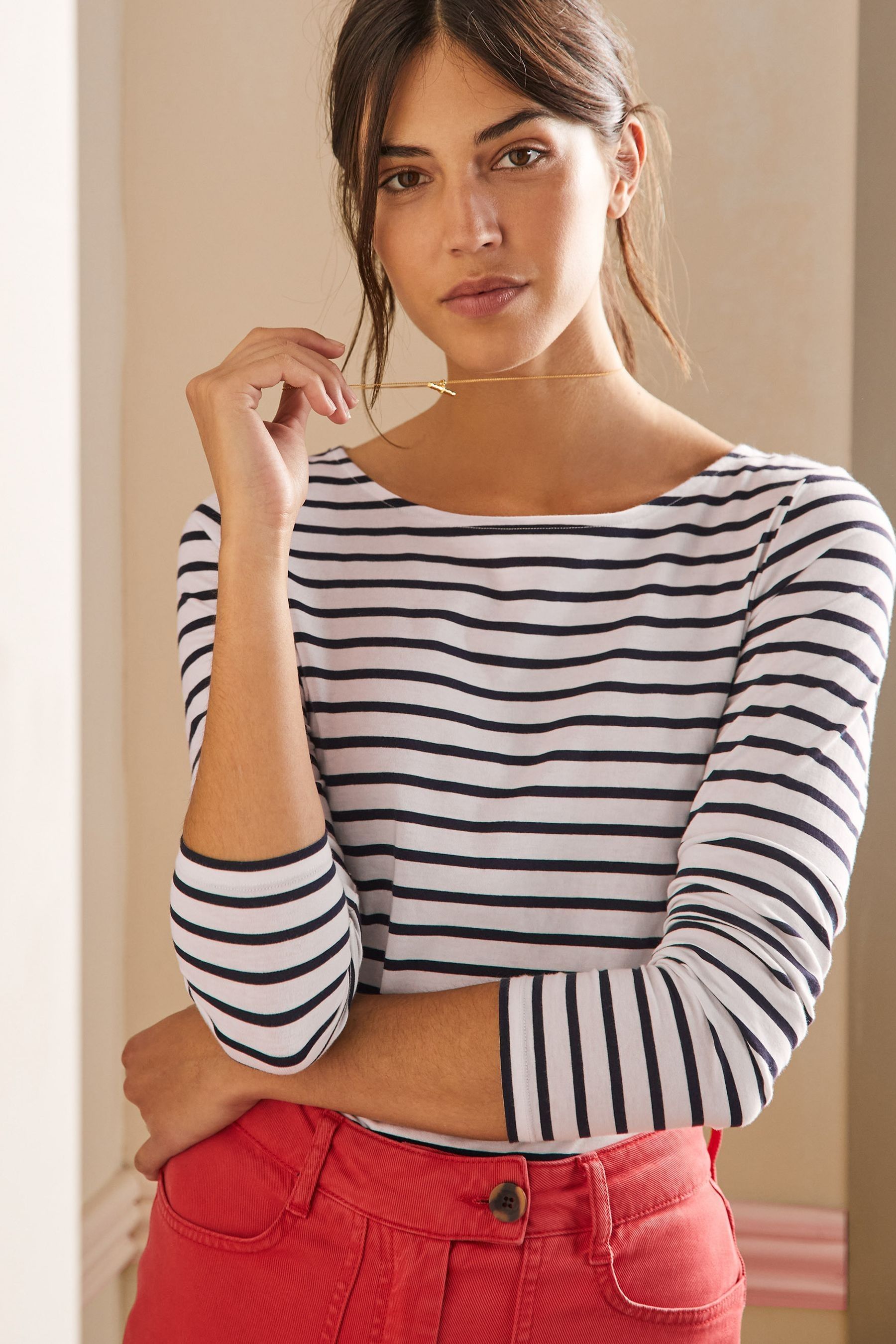 Boden White 100 Cotton Long Sleeve Breton Top 6 Womens