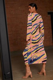Chi Chi London Pink/Blue Abstract Stripe Ruched Side Knitted Midi Dress - Image 2 of 4