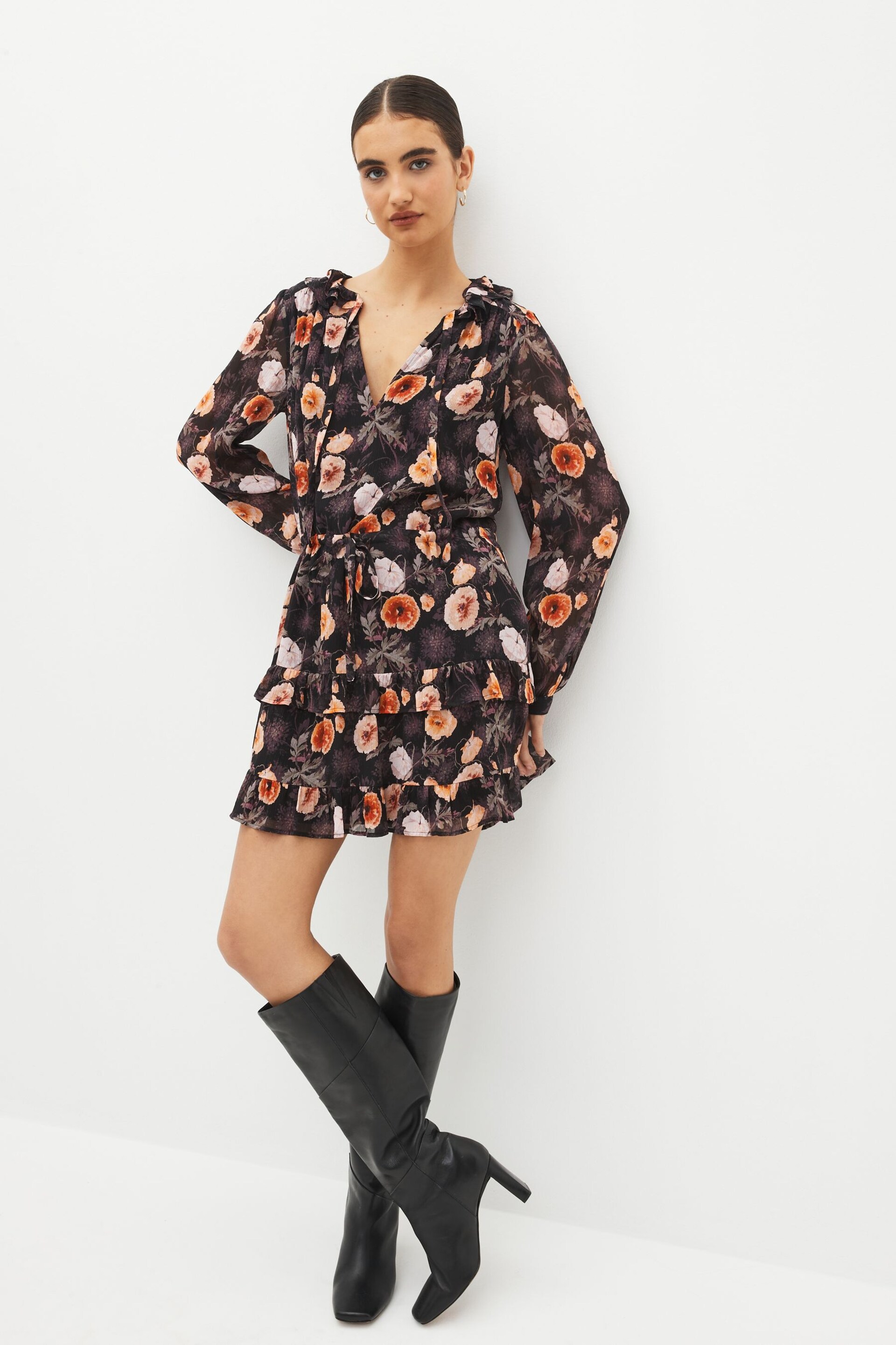 Paige Heirloom Floral Silk Black Mini Dress - Image 2 of 5