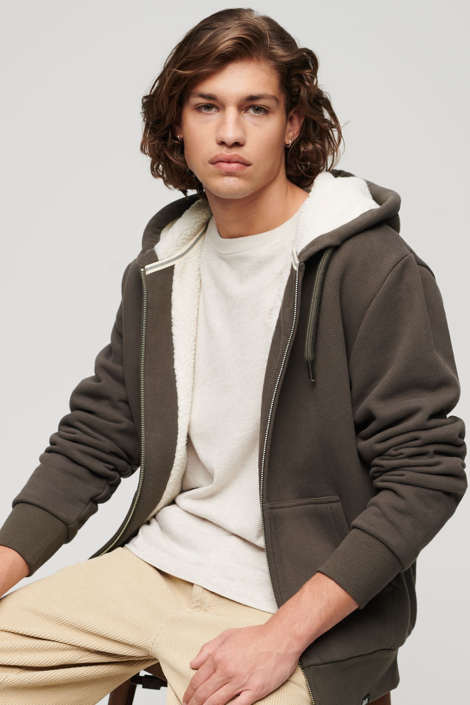Buy Superdry Vintage Black Essential Borg Lined Zip Hoodie from Next Luxembourg