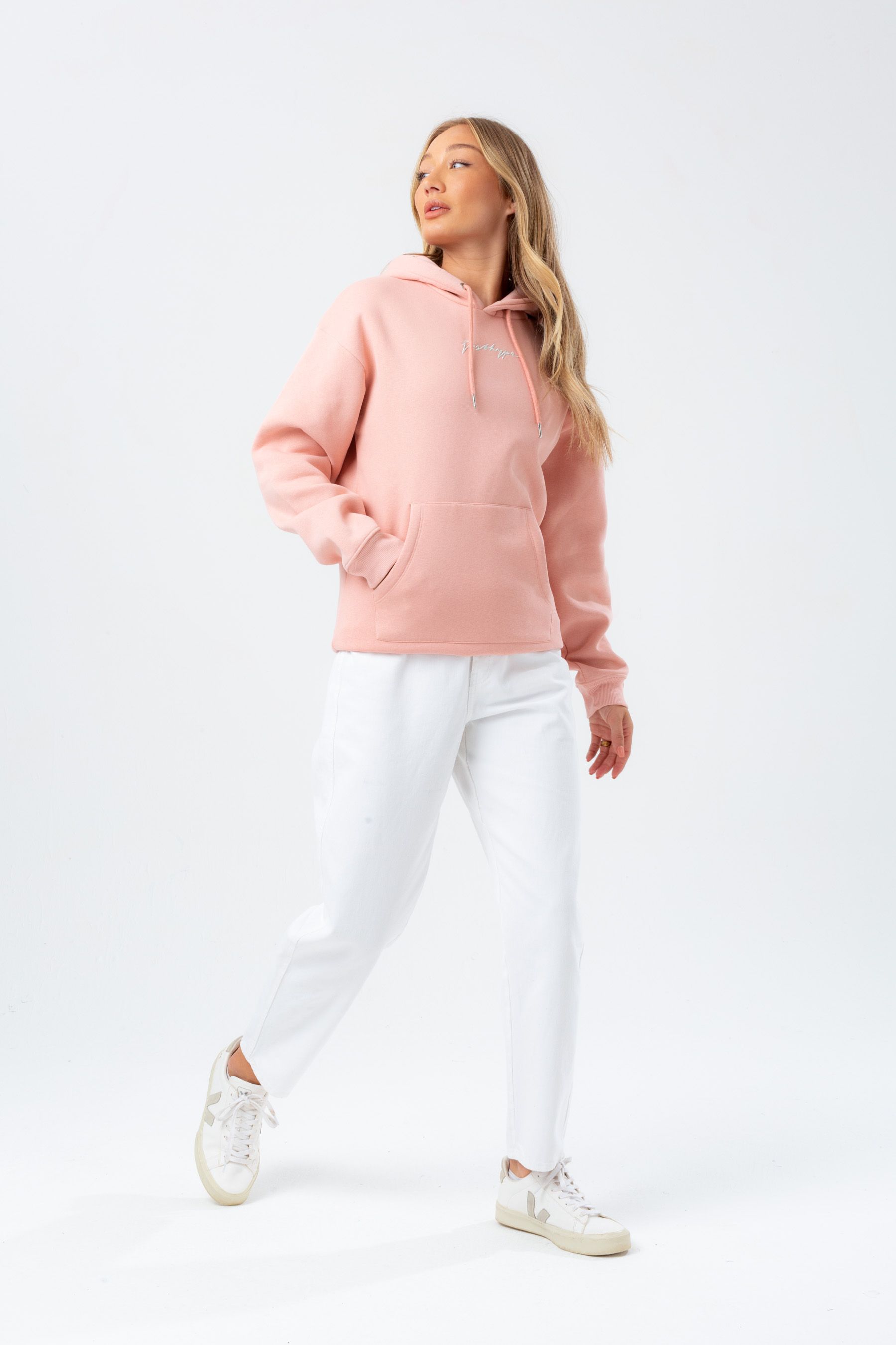 Buy Hype. Womens Mellow Rose Pink Justhype Scribble Embroidery Hoodie Dress from Next Luxembourg