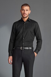 Black Slim Fit Signature Textured Single Cuff Shirt With Trim Detail - Image 3 of 8