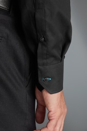 Black Slim Fit Signature Textured Single Cuff Shirt With Trim Detail - Image 5 of 8