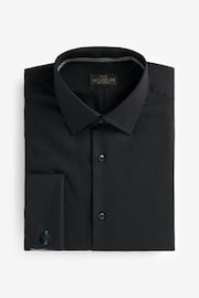 Black Slim Fit Signature Textured Single Cuff Shirt With Trim Detail - Image 6 of 8