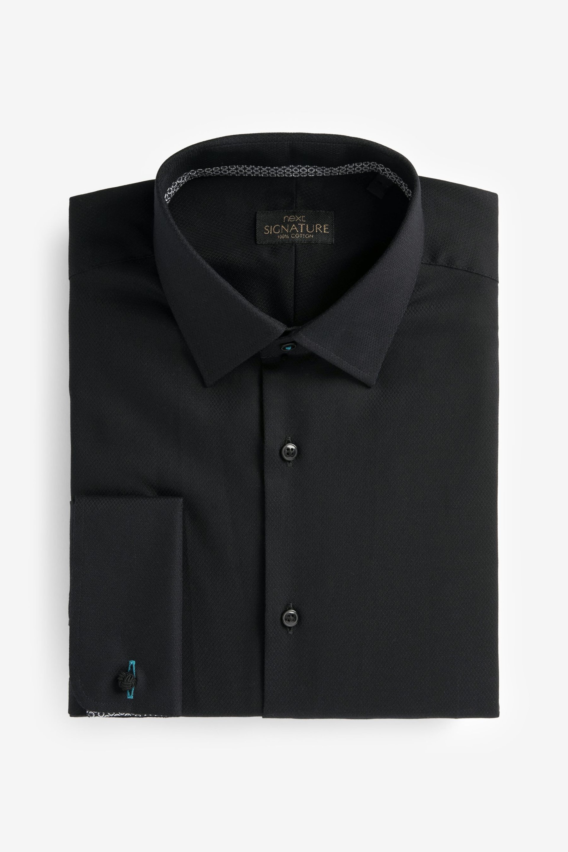 Black Slim Fit Signature Textured Single Cuff Shirt With Trim Detail - Image 6 of 8
