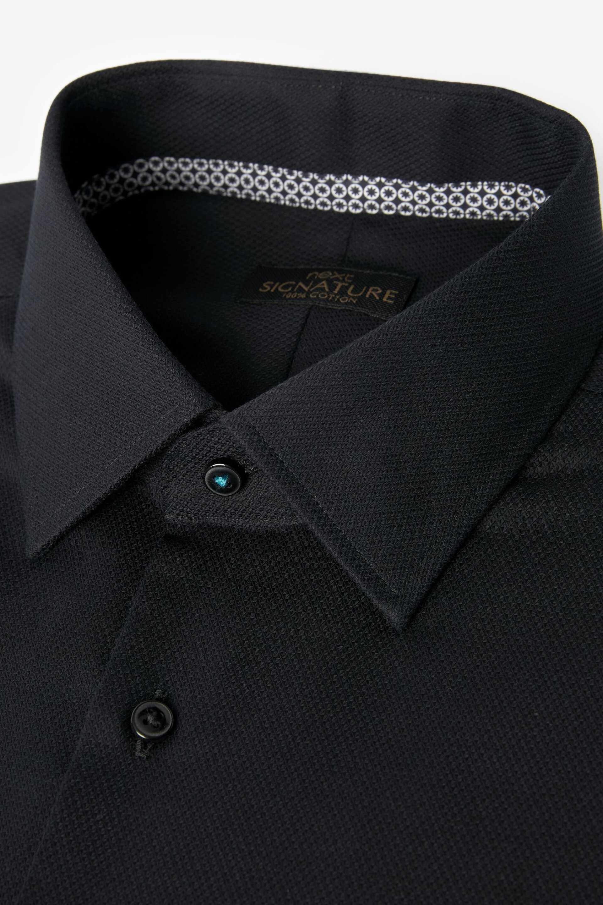 Black Slim Fit Signature Textured Single Cuff Shirt With Trim Detail - Image 7 of 8