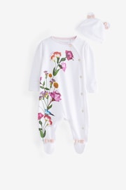 Baker by Ted Baker Mirror Floral White Sleepsuit And Hat Set - Image 1 of 6