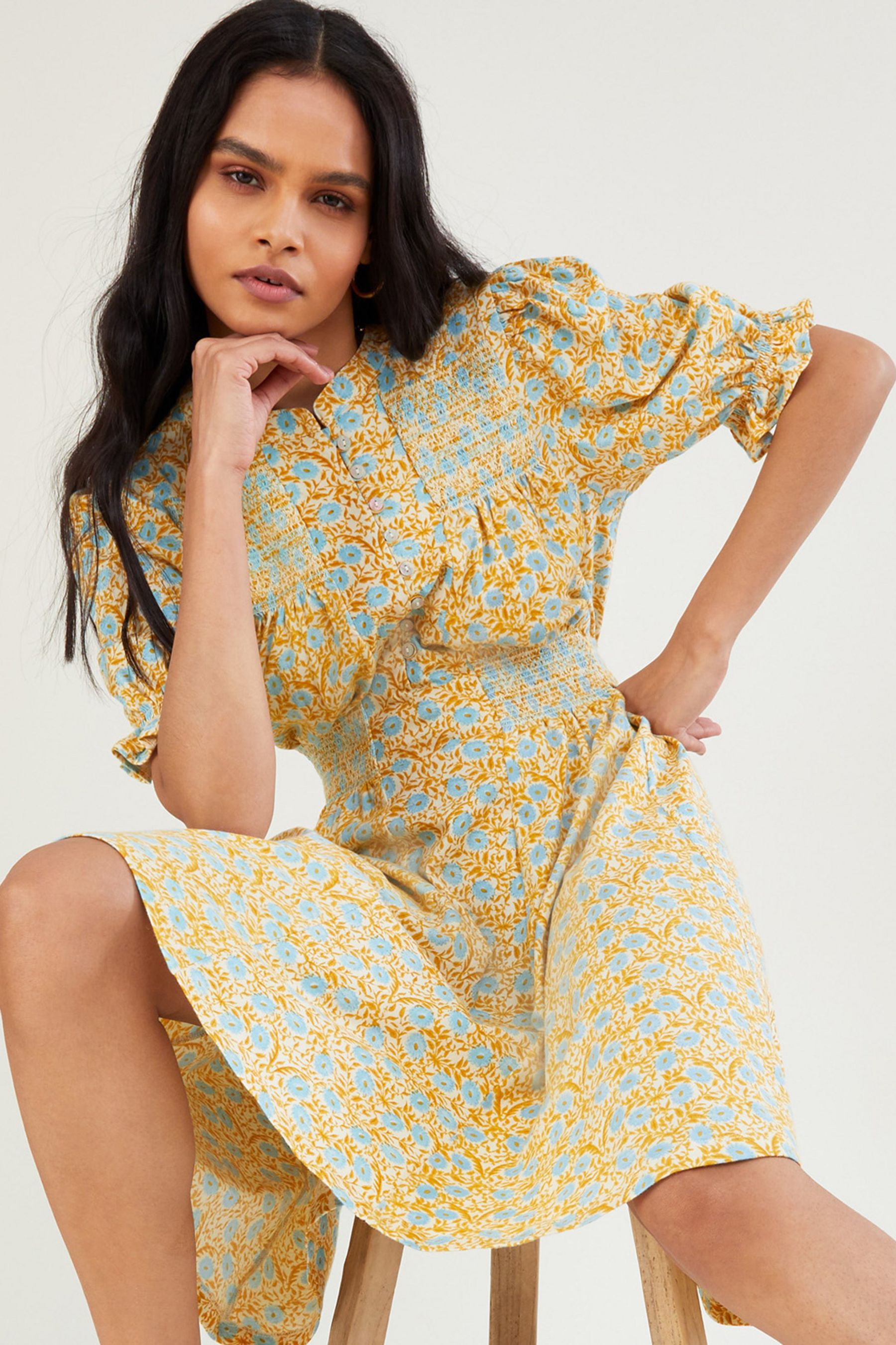 Buy Monsoon Yellow Ditsy Floral Dress from Next Luxembourg
