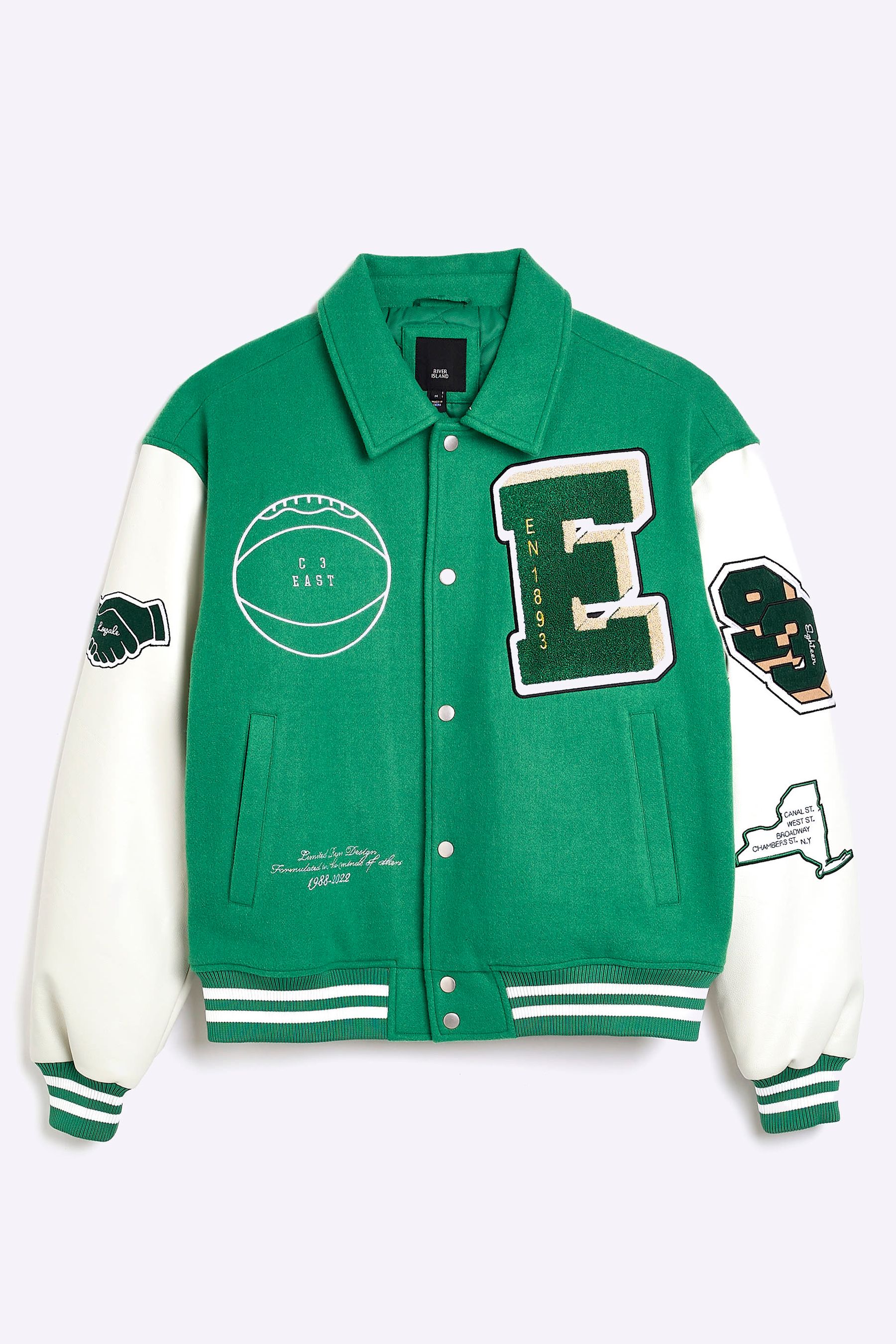 Buy River Island Green Multibadge Varsity Jacket from Next Luxembourg