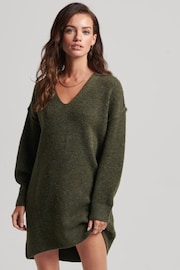 Superdry Green Slouch V-Neck Knit Dress - Image 1 of 7