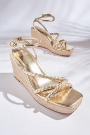 Gold Forever Comfort® Twist Strap Detail Square Toe Wedge Sandals - Image 4 of 6